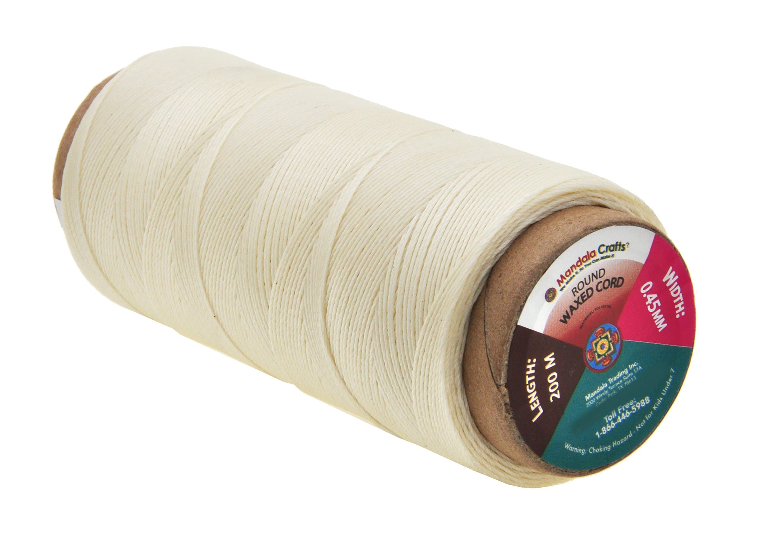 Mandala Crafts Natural Round Waxed Thread for Leather Sewing - 219 Yds 200M 0.45mm Polyester Leather Thread String Waxed Cord for Leatherwork, Beading, Bookbinding, Hand Stitching