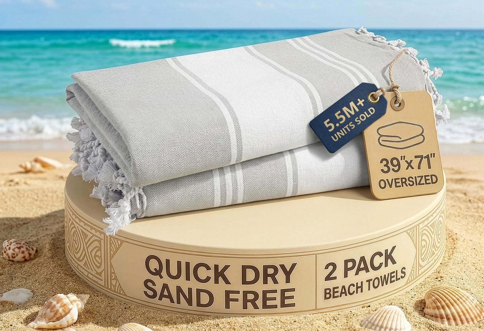 LANE LINEN Extra Large Beach Towels 2 Pack – Oversized 39"x71", Pre-Washed, Quick Dry, Sand-Free & Absorbent Pool Towels, Stylish & Lightweight for Women – Grey