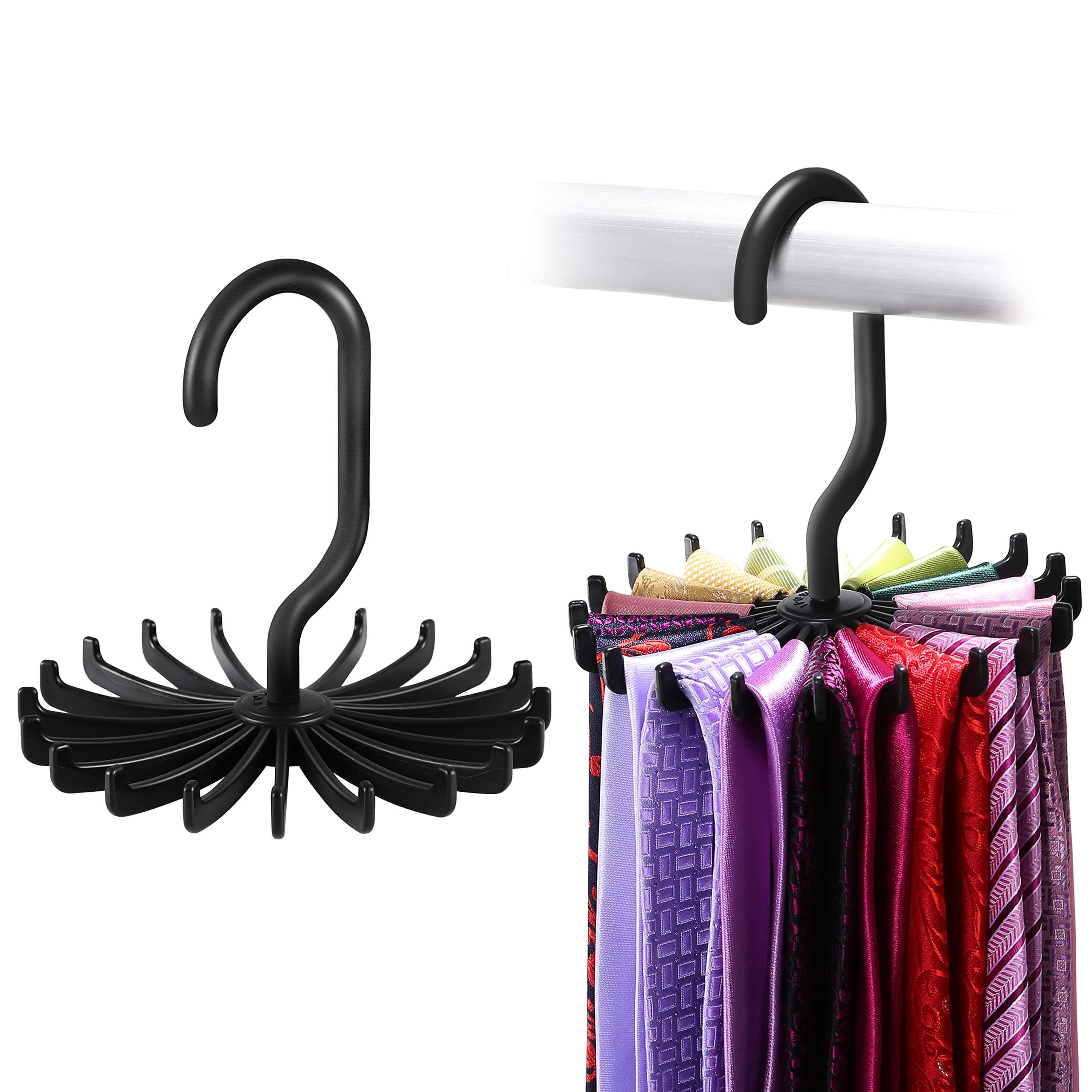 IPOW360 Degree Rotating Adjustable Tie Racks (4.4-inch, Black) -Set of 2