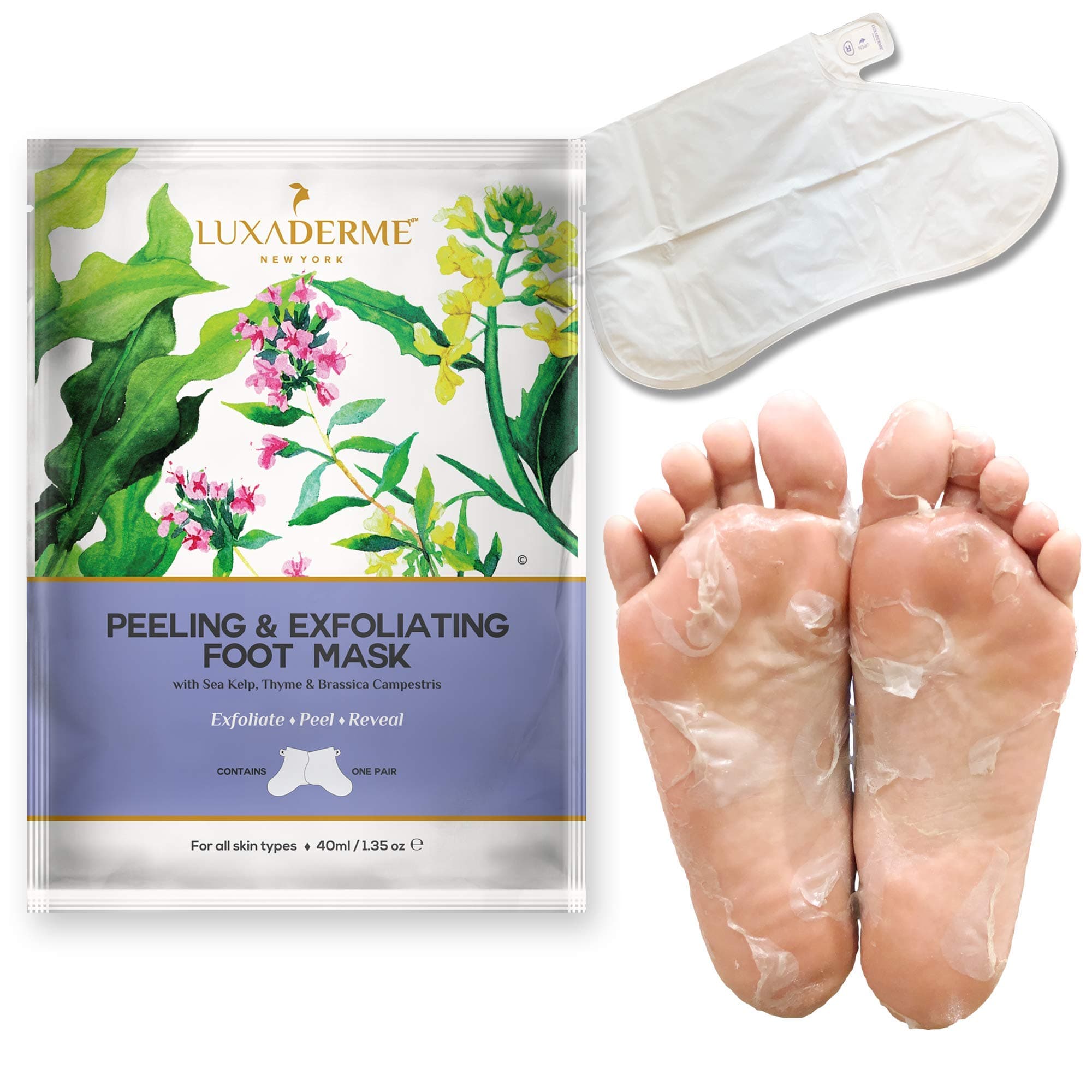 LuxaDerme Peeling & Exfoliating Foot Mask | Made in Korea Foot Peeling Mask with Glycolic, Salicylic & Lactic Acids | Dead Skin & Callus Remover for Baby-Soft Skin | Vegan Korean Skincare for Men & Women