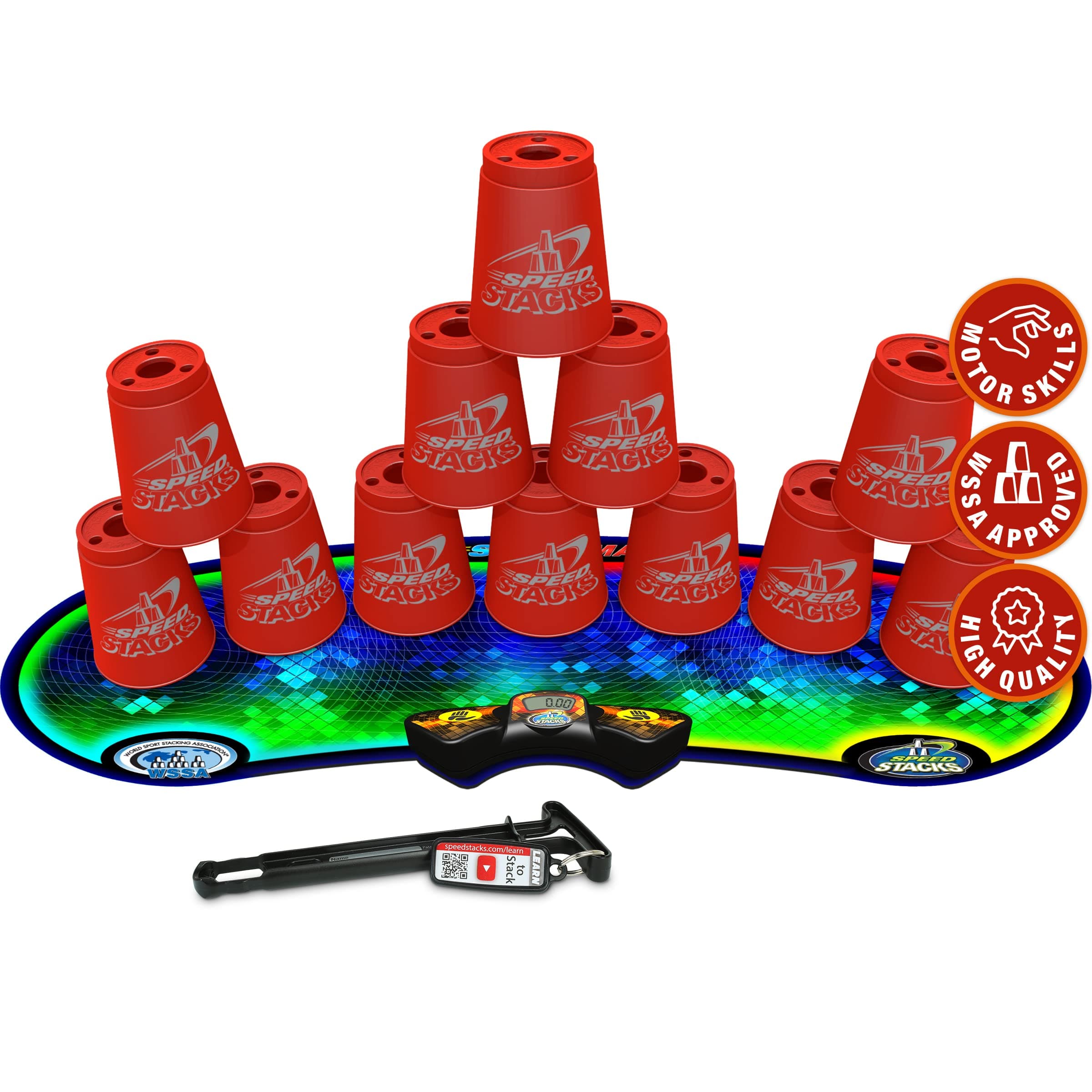 Sport Stacking Competitor, Red - 12 Cups, Holding Stem, With GX Timer And Mat | WSSA Approved