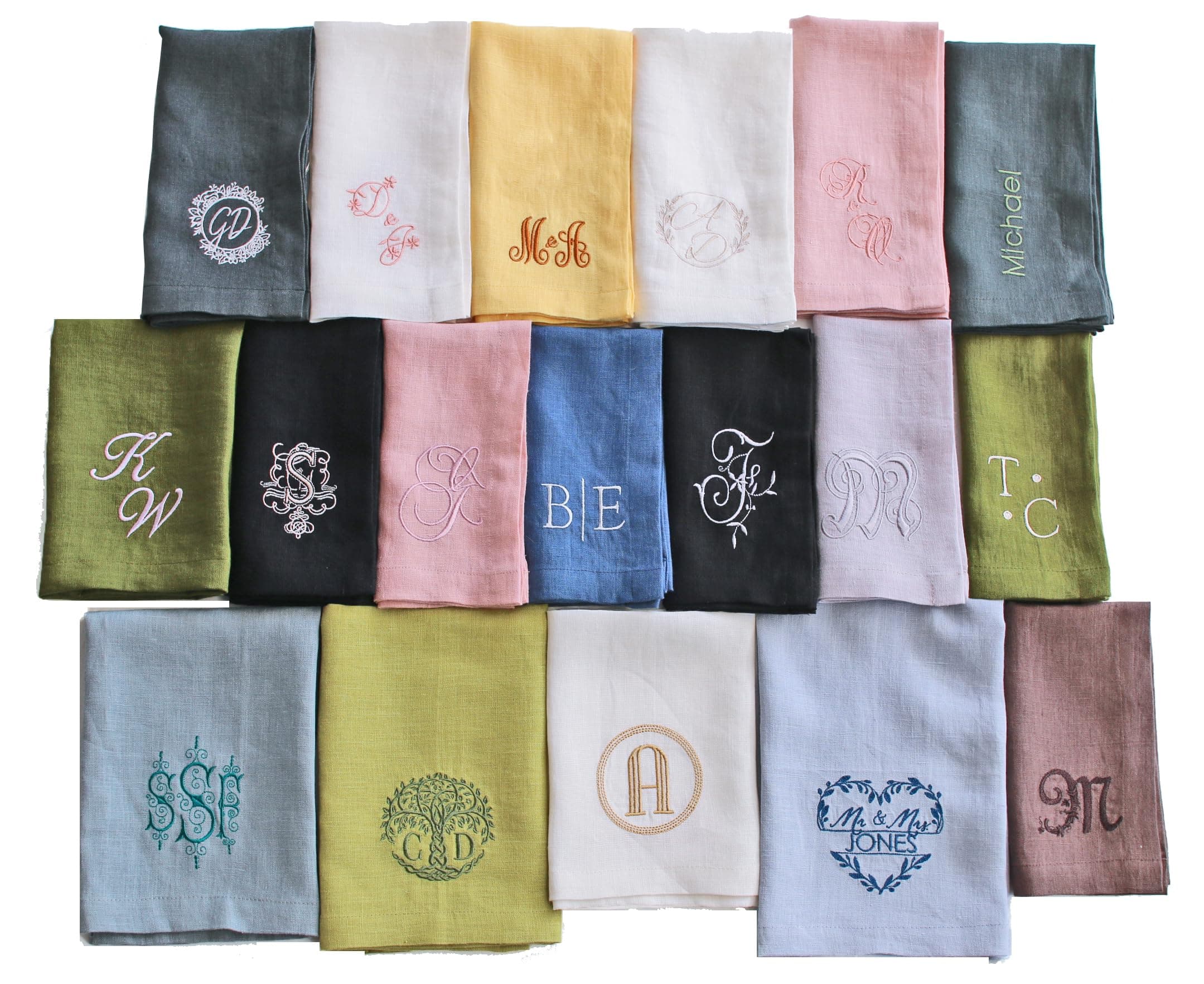 Personalized Napkins Embroidered Any Text Monogram Design Add a Name, premium quality napkins with embroidery, great gift monogrammed napkin for Kitchen and Wedding (Small 16x16 inch / 41x41 cm)