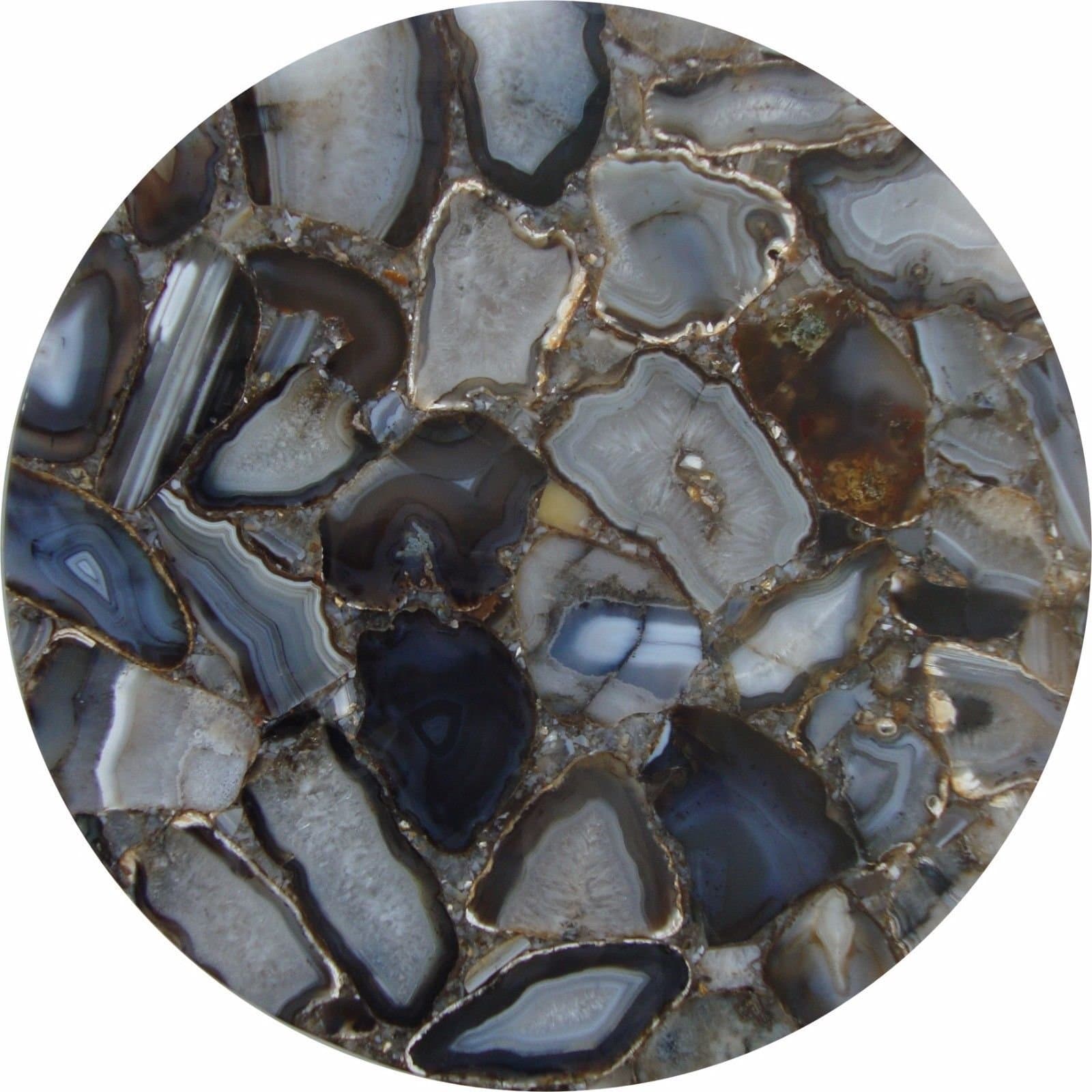 Handmade Semi Precious Stone Coffee Side Round Table top Natural Agate Stone.