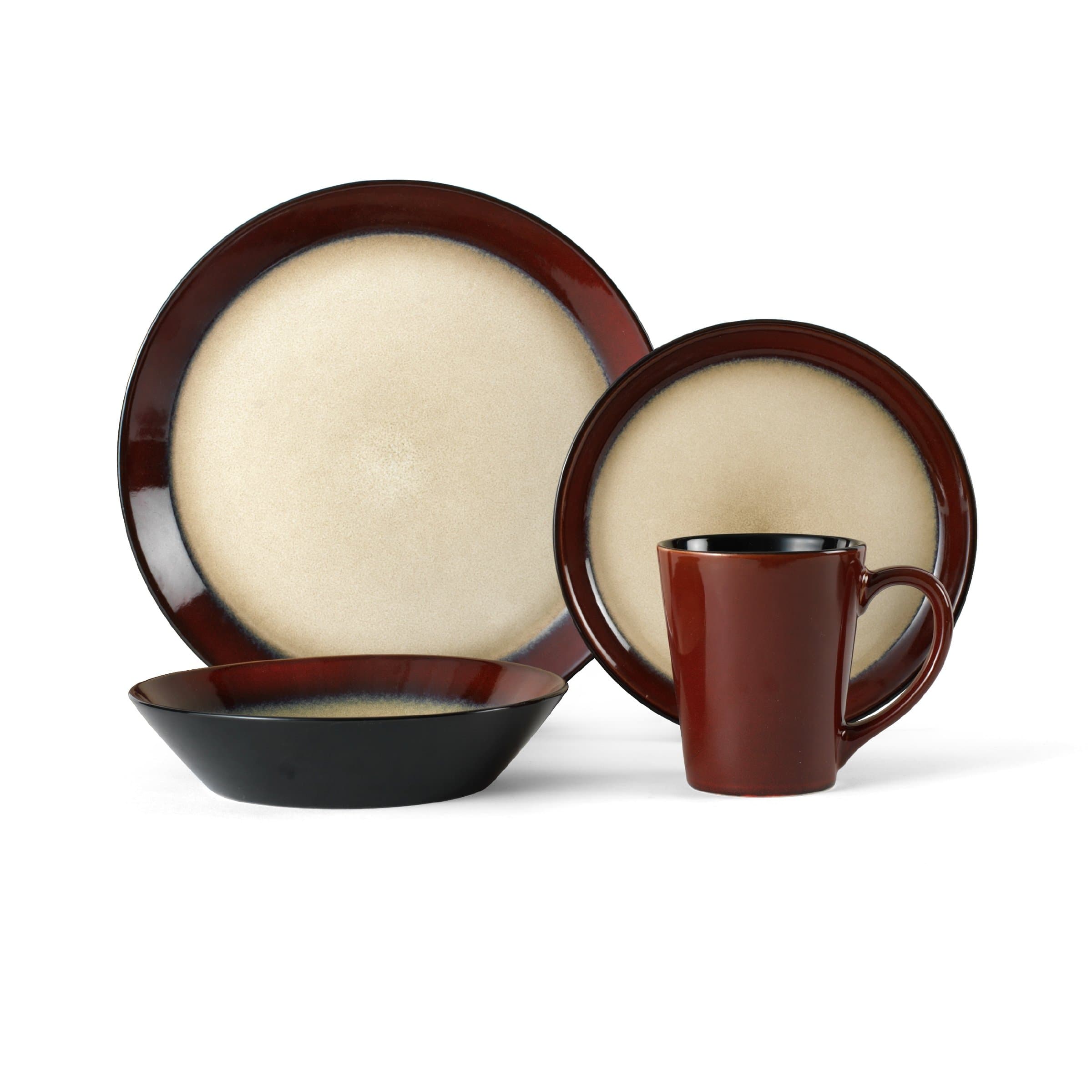 PfaltzgraffAria Red 16-Piece Stoneware Dinnerware Set, Service for 4 Black