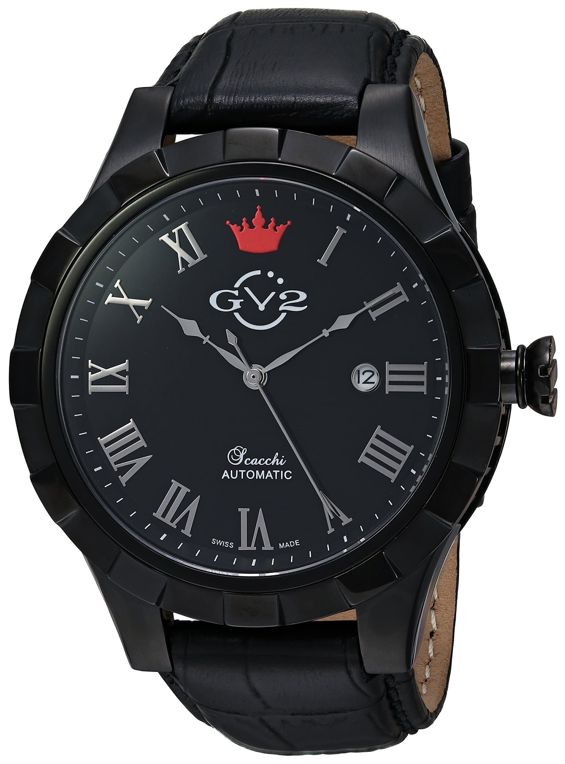 GV2 by Gevril Scacchi Mens Swiss Automatic Black Leather Strap Date Watch, (Model: 9504)
