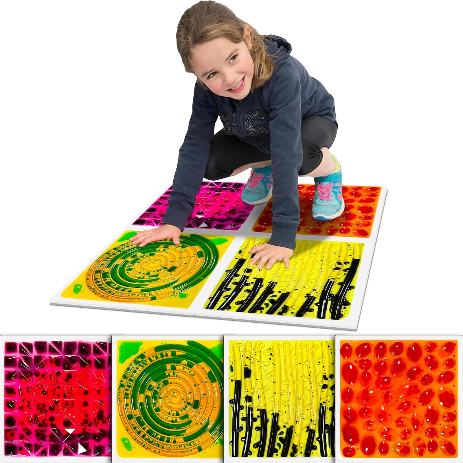 Sensory Floor Lava Tiles: Liquid Fusion Activity Play Mat, Textured Lava Tiles for Ages 3 to Adults, 11.8" X 11.8" Set of 4 Square Multicolor