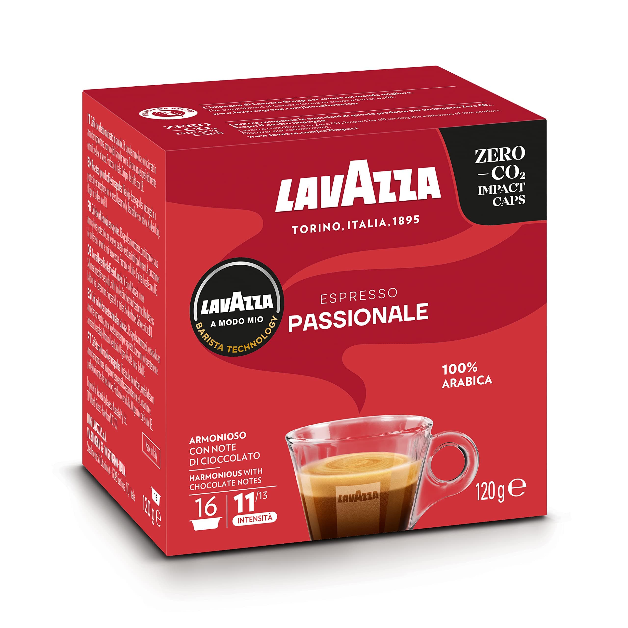A Modo Mio Espresso Passionale, 256 Coffee Capsules, with Aromatic Notes of Caramel and Chocolate, 100% Arabica, Intensity 11/13, Dark Roasting, 16 Packs of 16 Pods