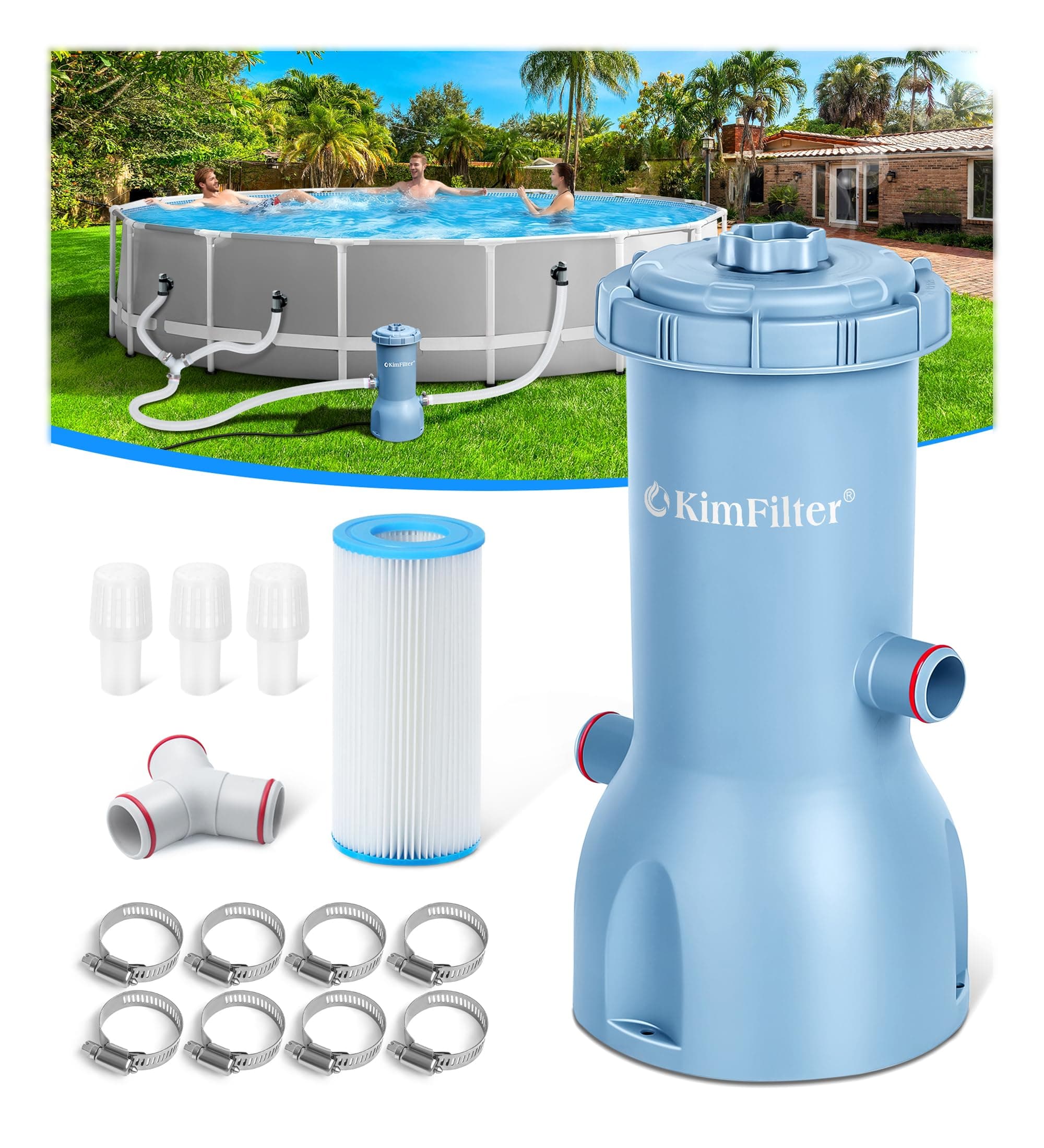 Pro Series 1000 GPH Above Ground Pool Filter Pump, Powerful Pool Cartridge Filter Pump, Water Circulation and Filtration System -Improved Water Clean & Clarity, Pools Pumps Above Ground-Blue