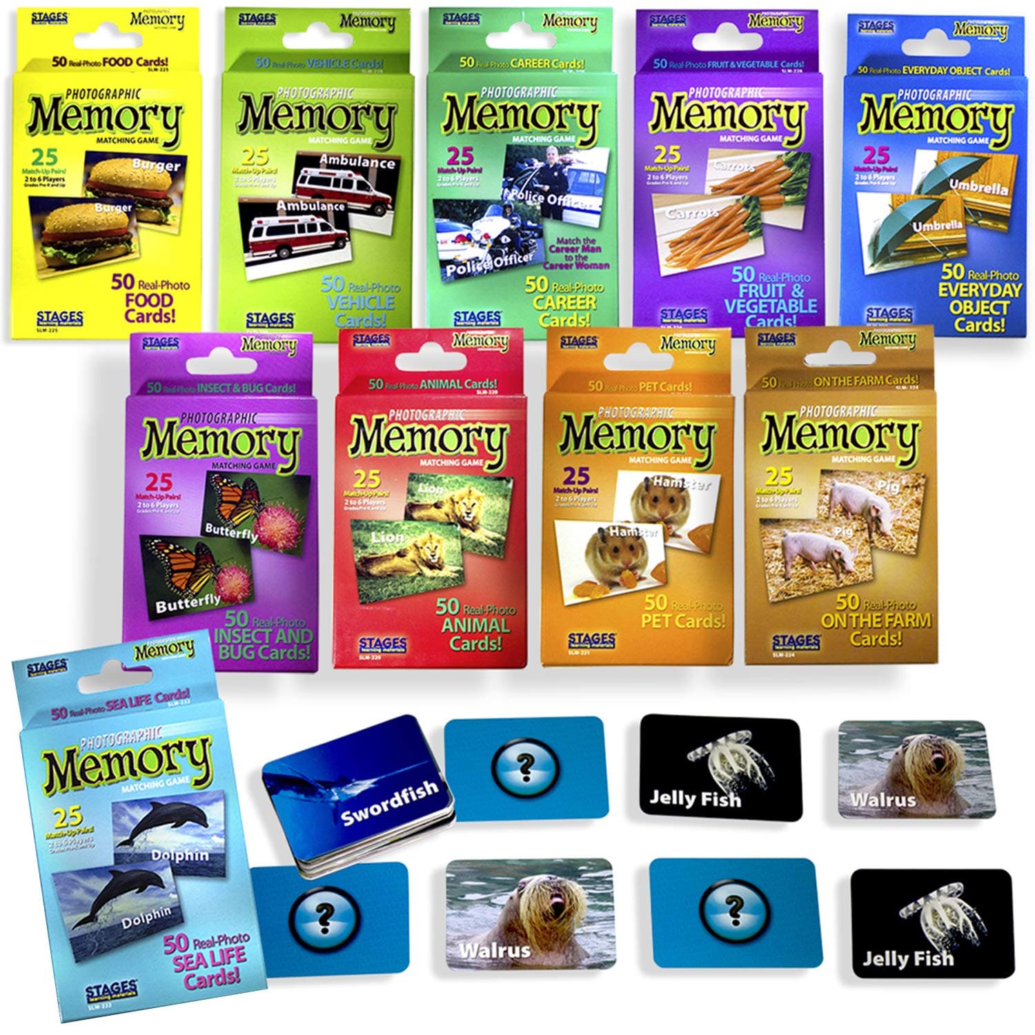 Stages Learning Set of 10 Different Picture Memory Card Real Photo Concentration Games