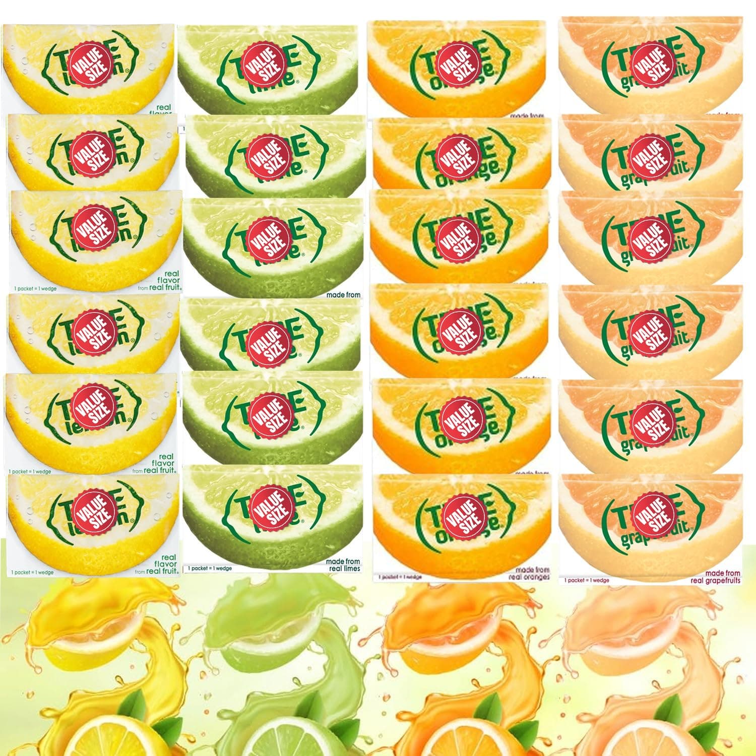 Truae Lemon, Truae Lime, Truae Orange, Truae Grapefruit, Varrirty Pack 100 Count, On-The-Go Powdered Drink Mix Variety Pack, Zero Calorie Unsweetened Water Flavoring, Each Packet Fits Into a 16.9 oz. Bottle or Cup