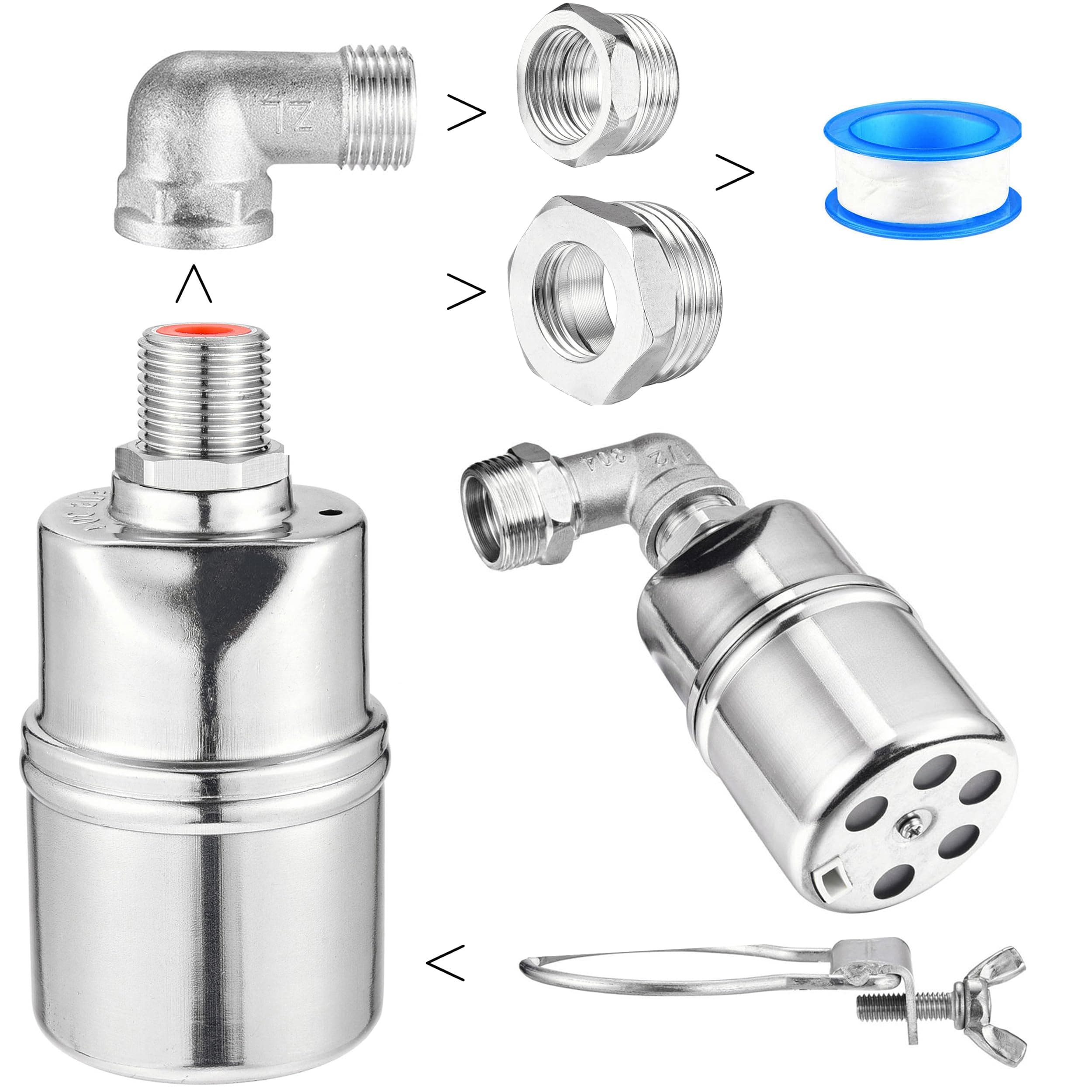 Mornajina 1/2" 3/4" 1" Automatic Float Valve, 304 Stainless Steel Fully Automatic Water Level Control Float Valve, Auto Shut Off Ball Mini Float Valve for Pool, Fish Tank, Livestock Troughs, Pond