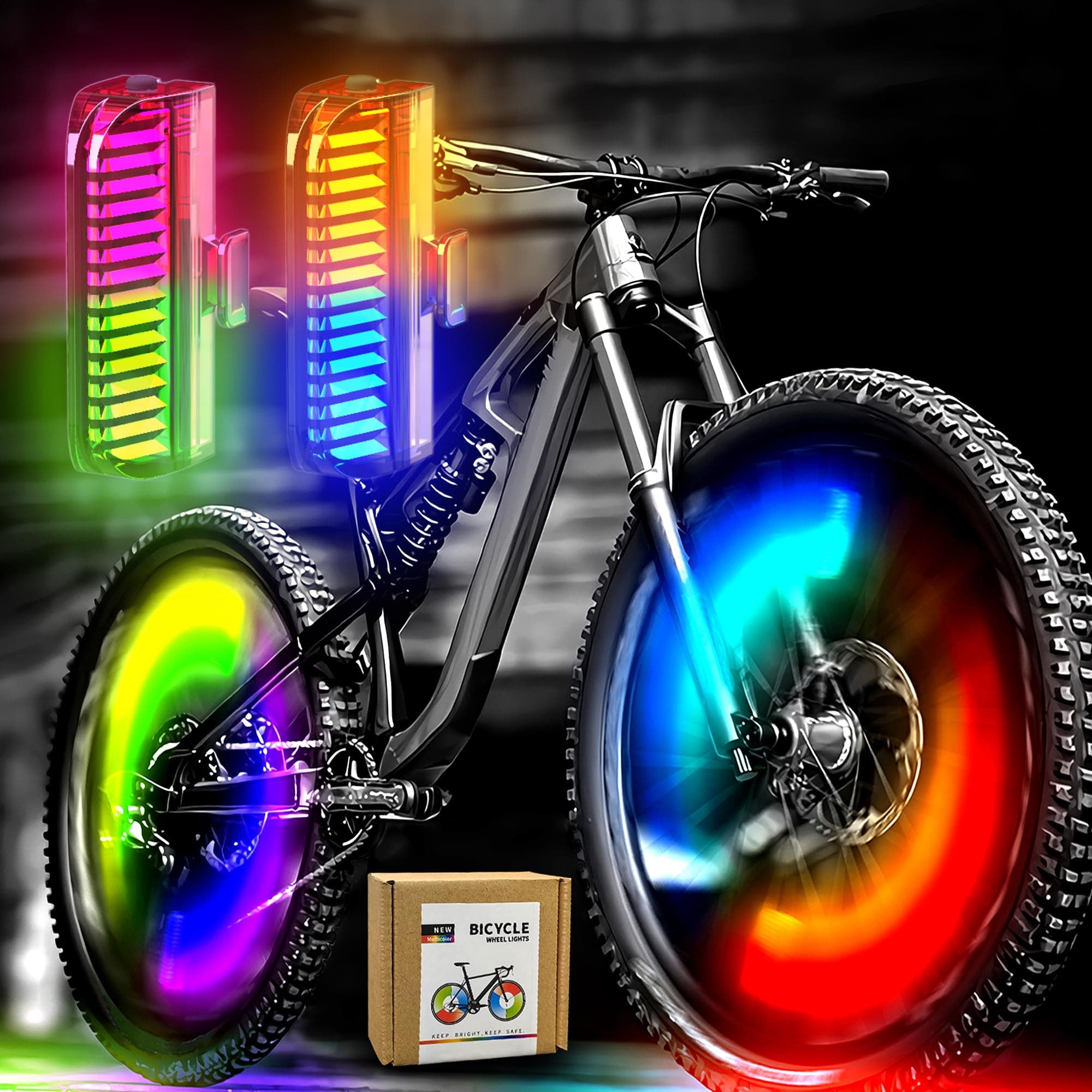Light Rechargeable (2pack), bike Spoke Lights, Weatherproof, 7-Color Variable, Motion Sensor, Fit, Toddler Balance Wheel, E-bike