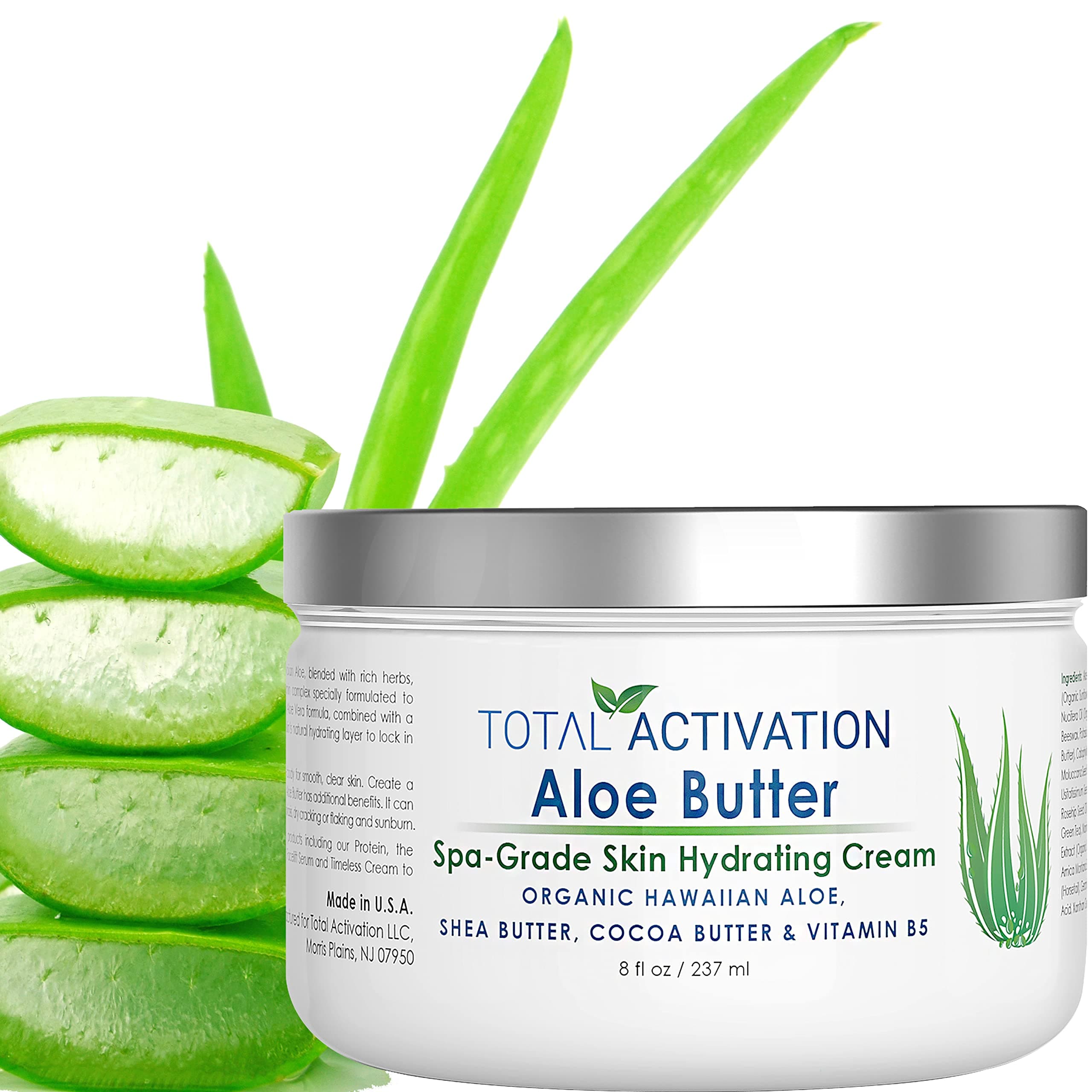Total Activation Large 8 oz Hawaiian Aloe Vera Cream for Face, Moisturizer to use Day or Night, Anti Wrinkle Aloe Vera Lotion for Skin, Sunburn Relief, and Dry Skin