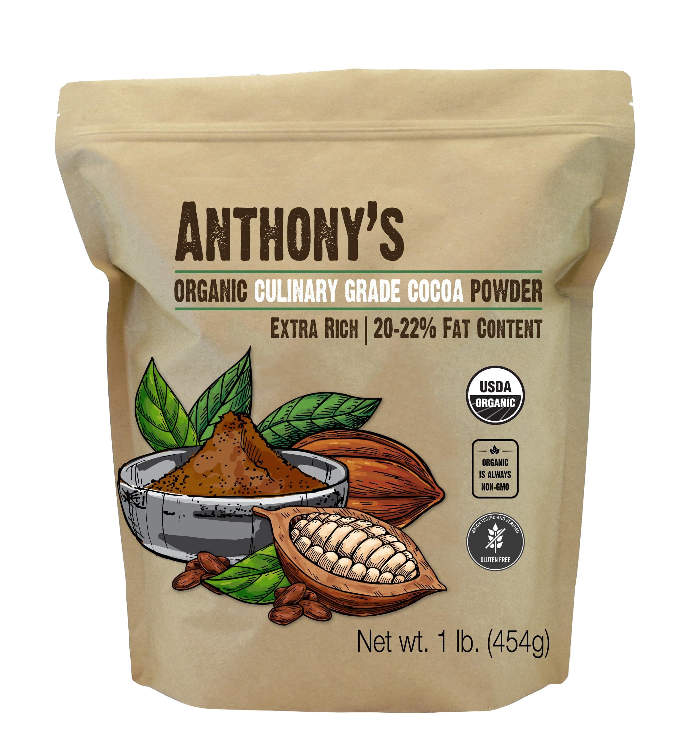 Anthony's Culinary Grade Organic Cocoa Powder £1 Dutch Processed Baked Cocoa Gluten Free GMO Free Keto Friendly