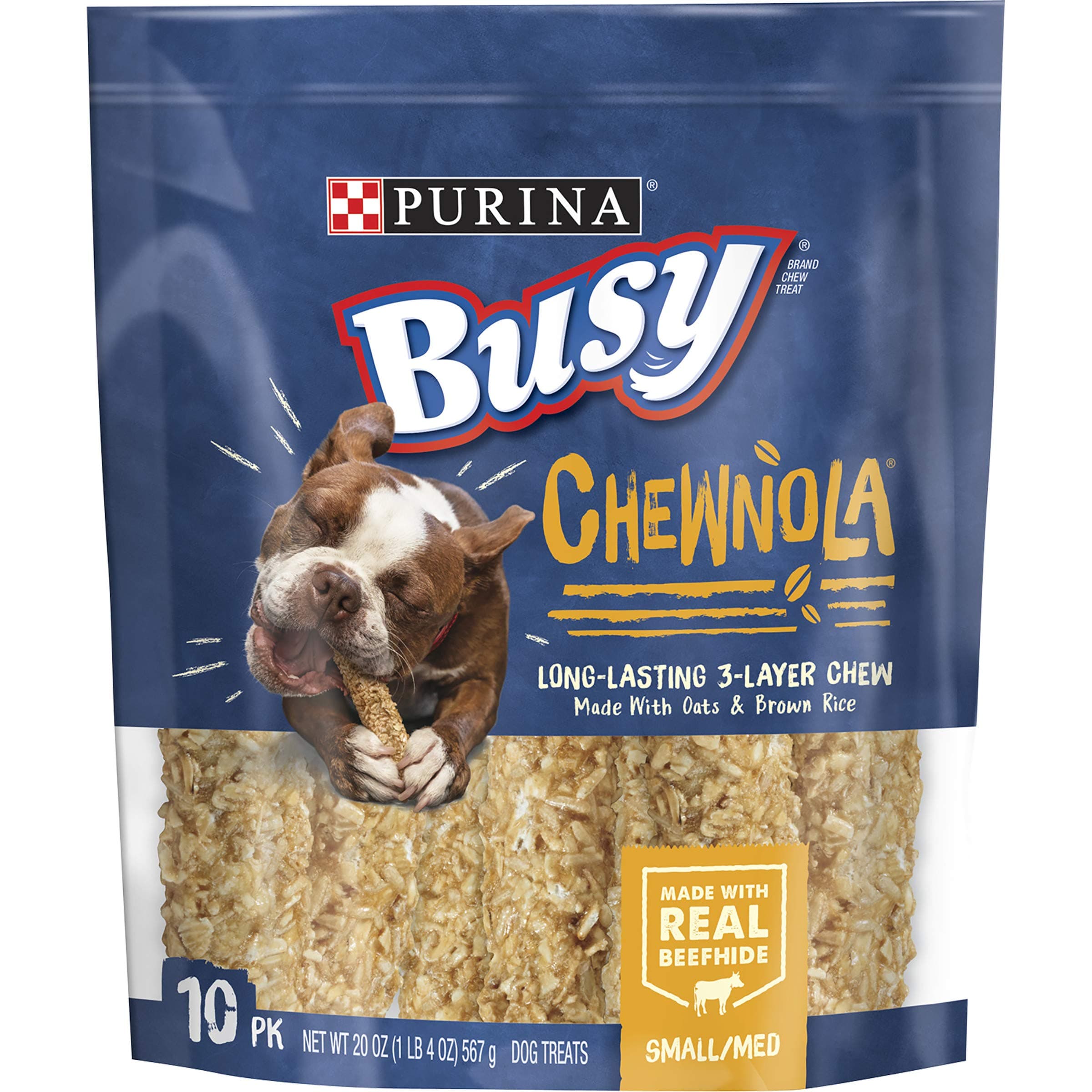 Rawhide Small/Medium Breed Dog Bones, Chewnola with Oats & Brown Rice - 10 ct. Pouch