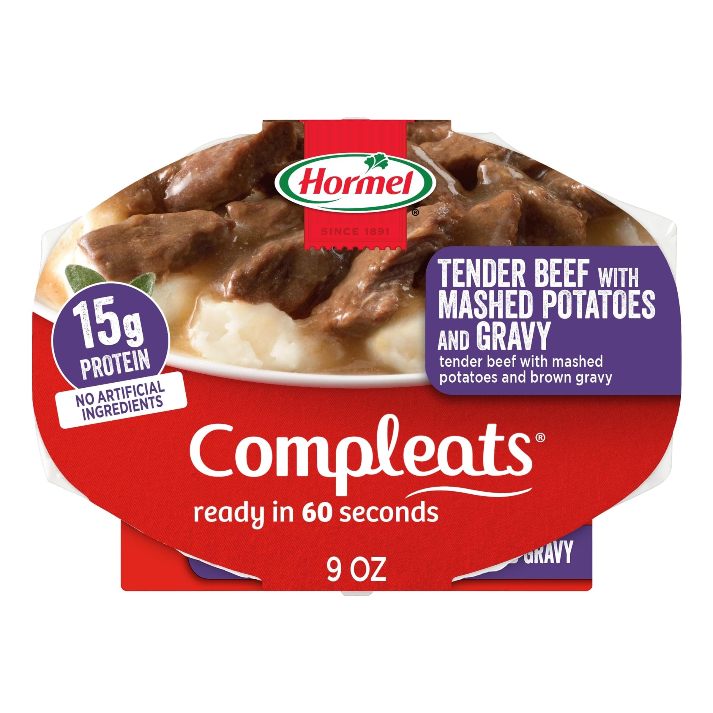 Hormel Compleats Beef Steak Tips with Mash Potatoes, 9-Ounce Microwavable Bowls (Pack of 6)