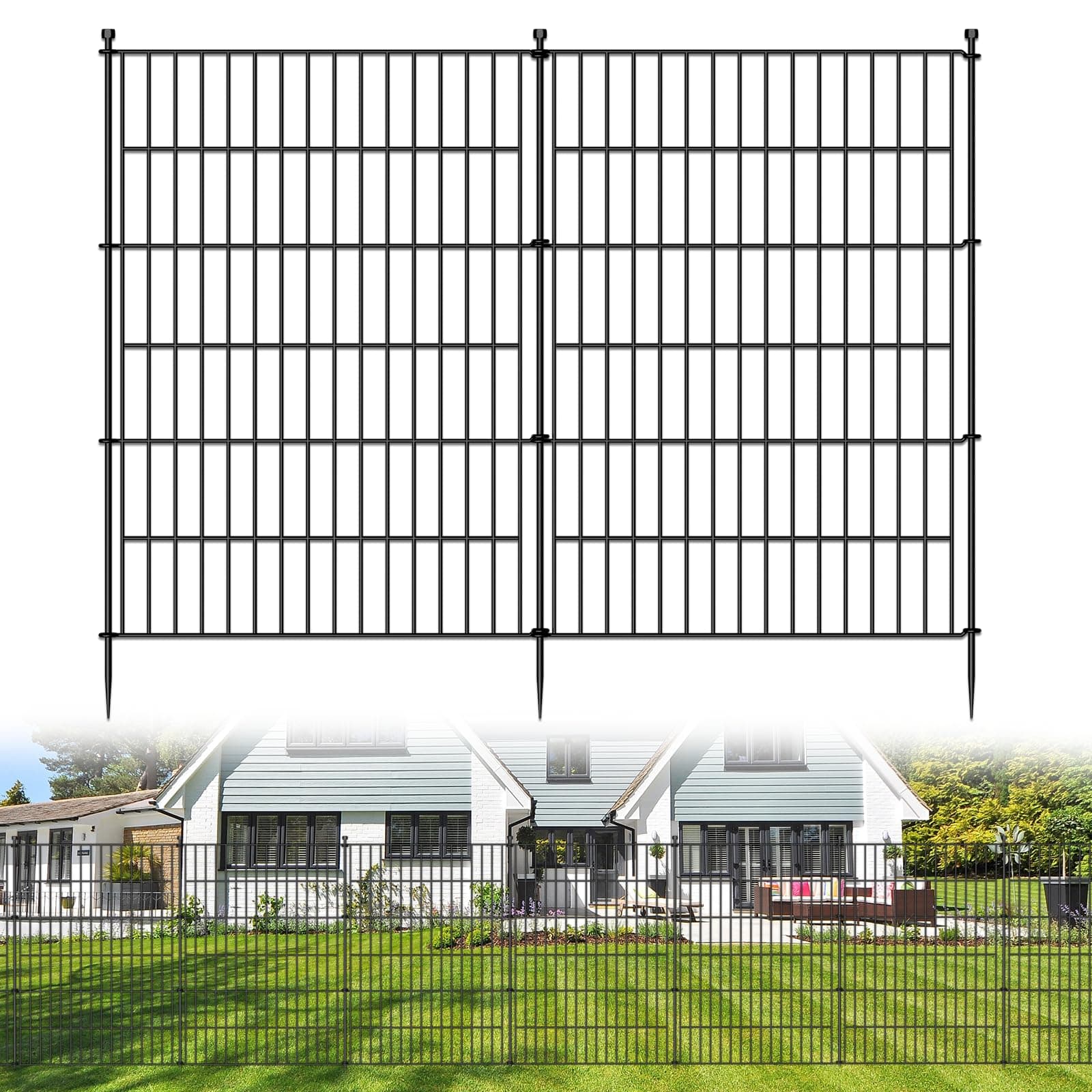 10 Panels 40 in(H) X 23.6 ft(L) No Dig Decorative Outdoor Garden Fence for Yard, Animal Barrier Fencing Rustproof Metal Wire Panel Border for Dog, Rabbits, and Patio Temporary Ground Stakes Defense