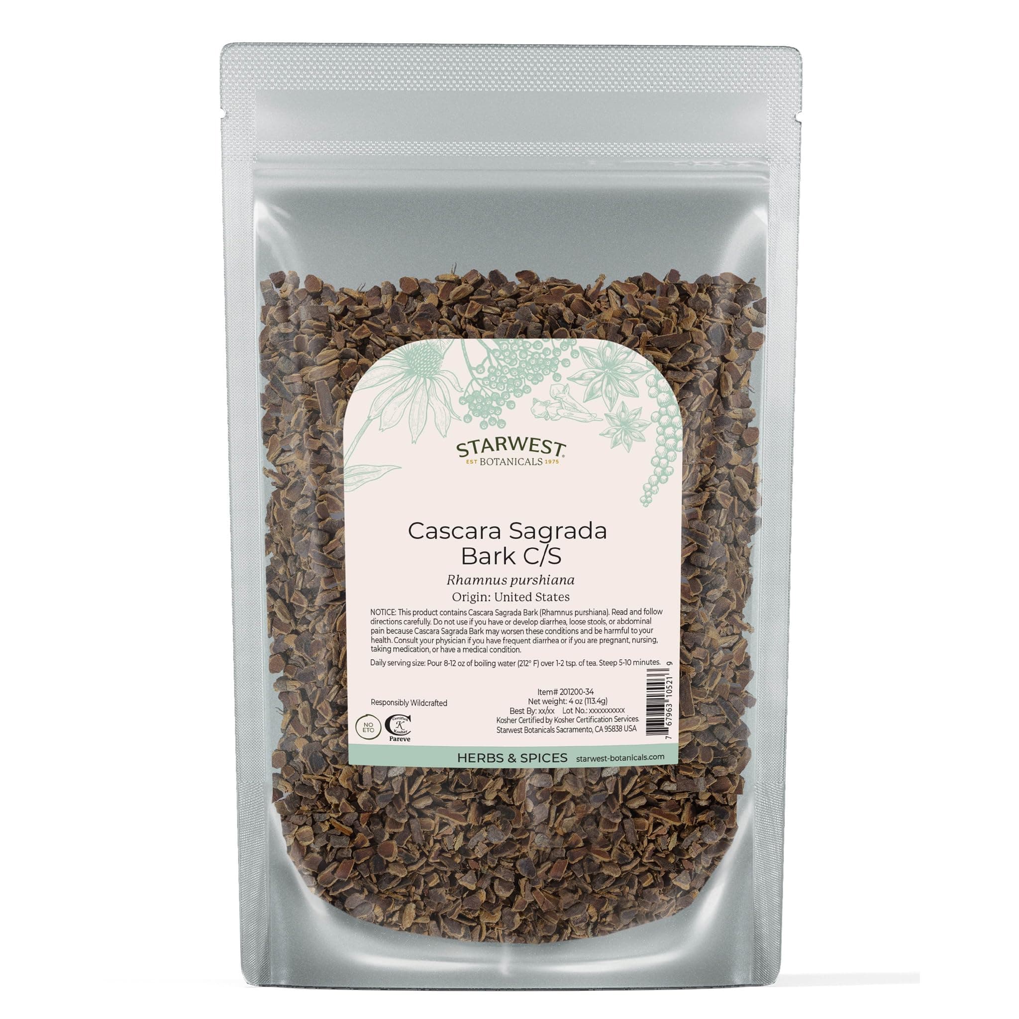 Starwest Botanicals Cascara Sagrada Bark Cut & Sifted - 4 Oz,()