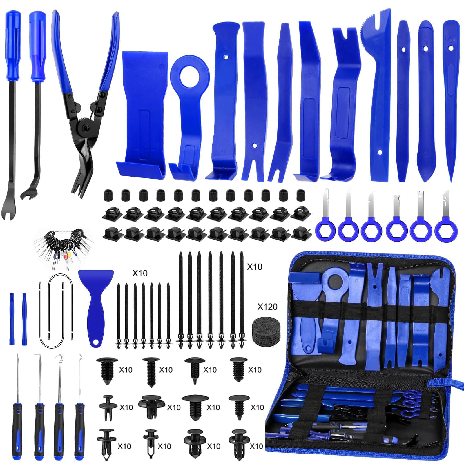 JNLK 352pcs Trim Removal Tool, Pry Tool, Door Panel Removal Tool Kit, Clip Tool, Fasteners Removal Tool with Car Retainer Body Clips Set, Blue