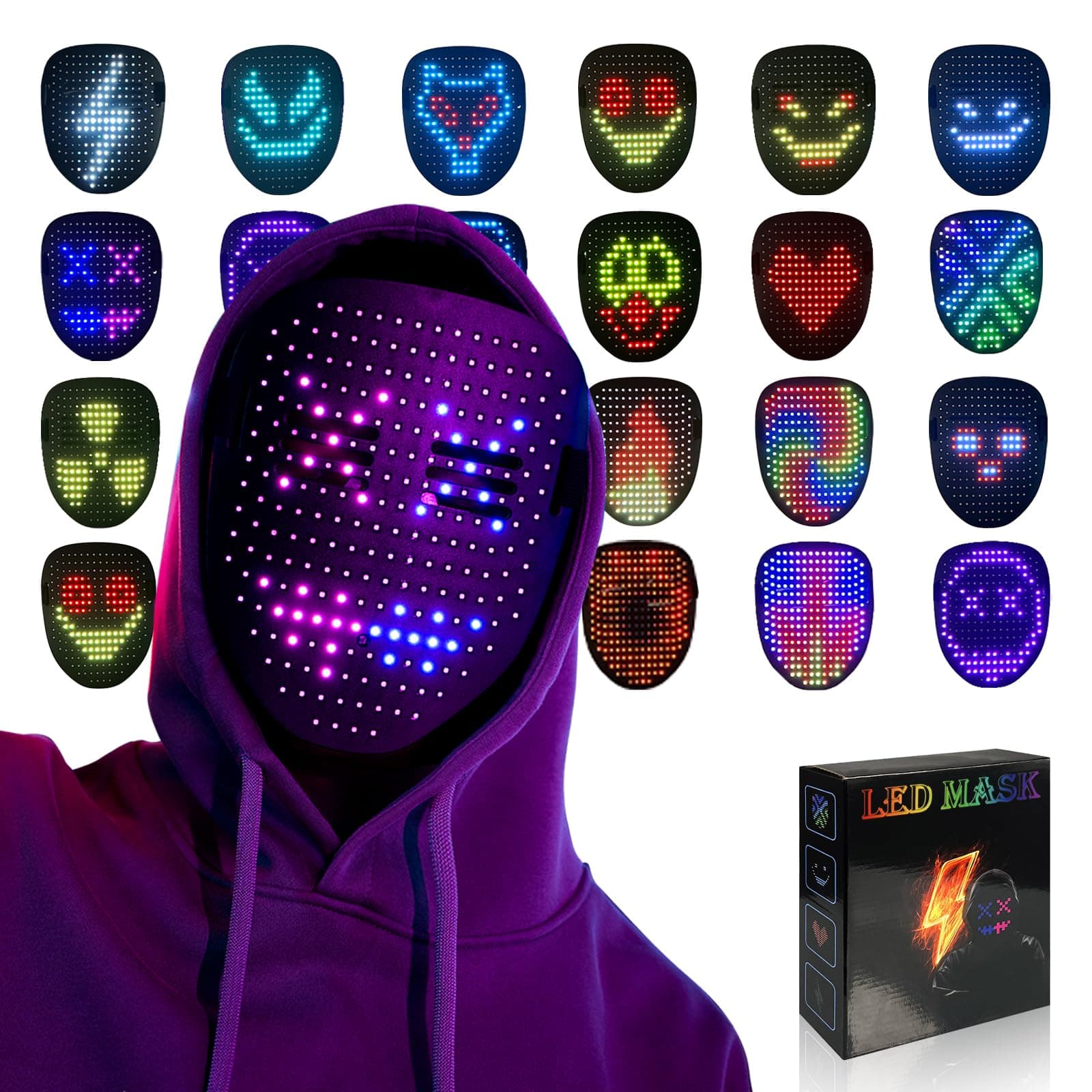 MOYACA Led Mask Light up Mask with Gesture Sensing, Cool Glowing Toys Masks Great Gift for Halloween Christmas Costume Party