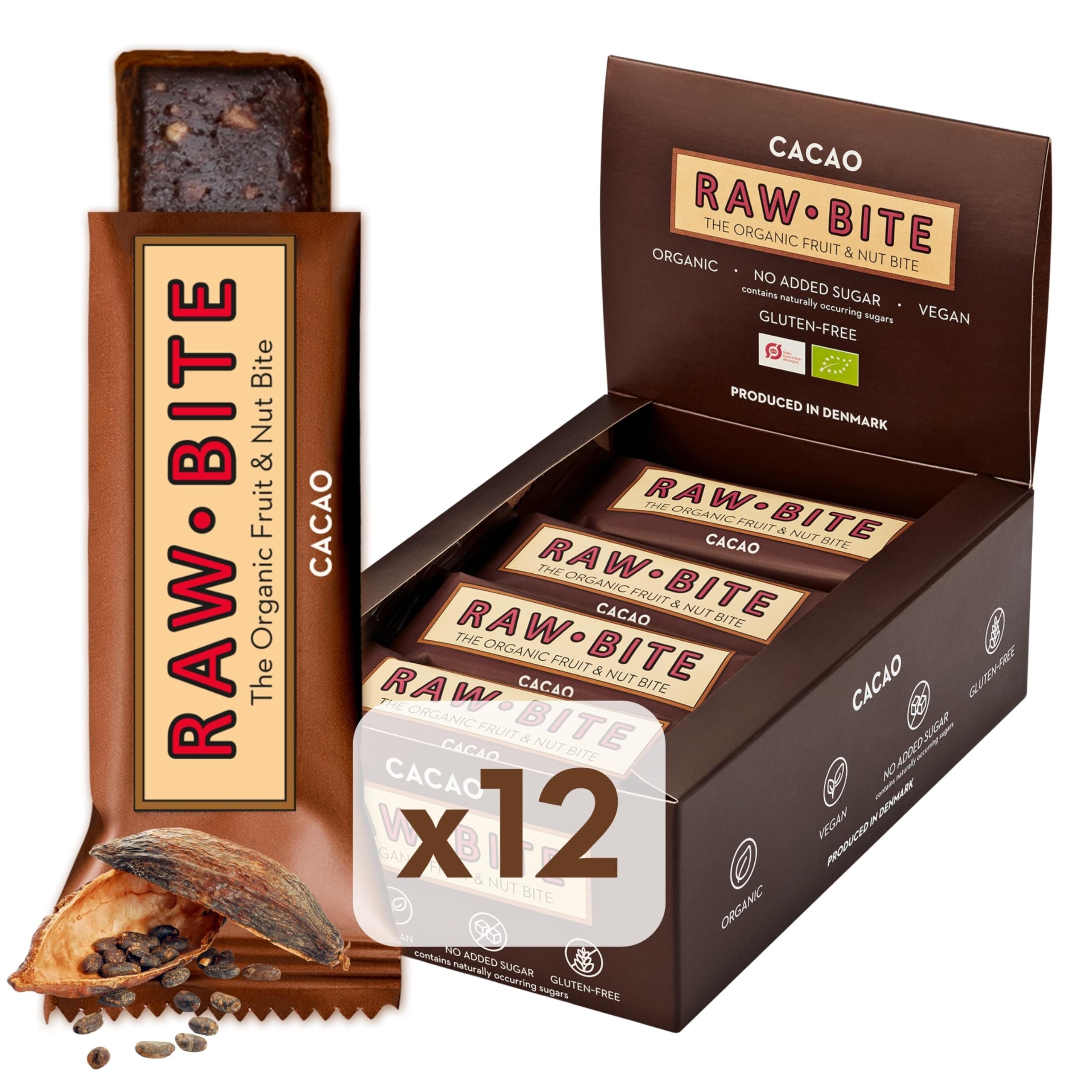 Raw Bite Raw Cacao Organic Fruit & Nut Bar, 50gm (Pack Of 12)
