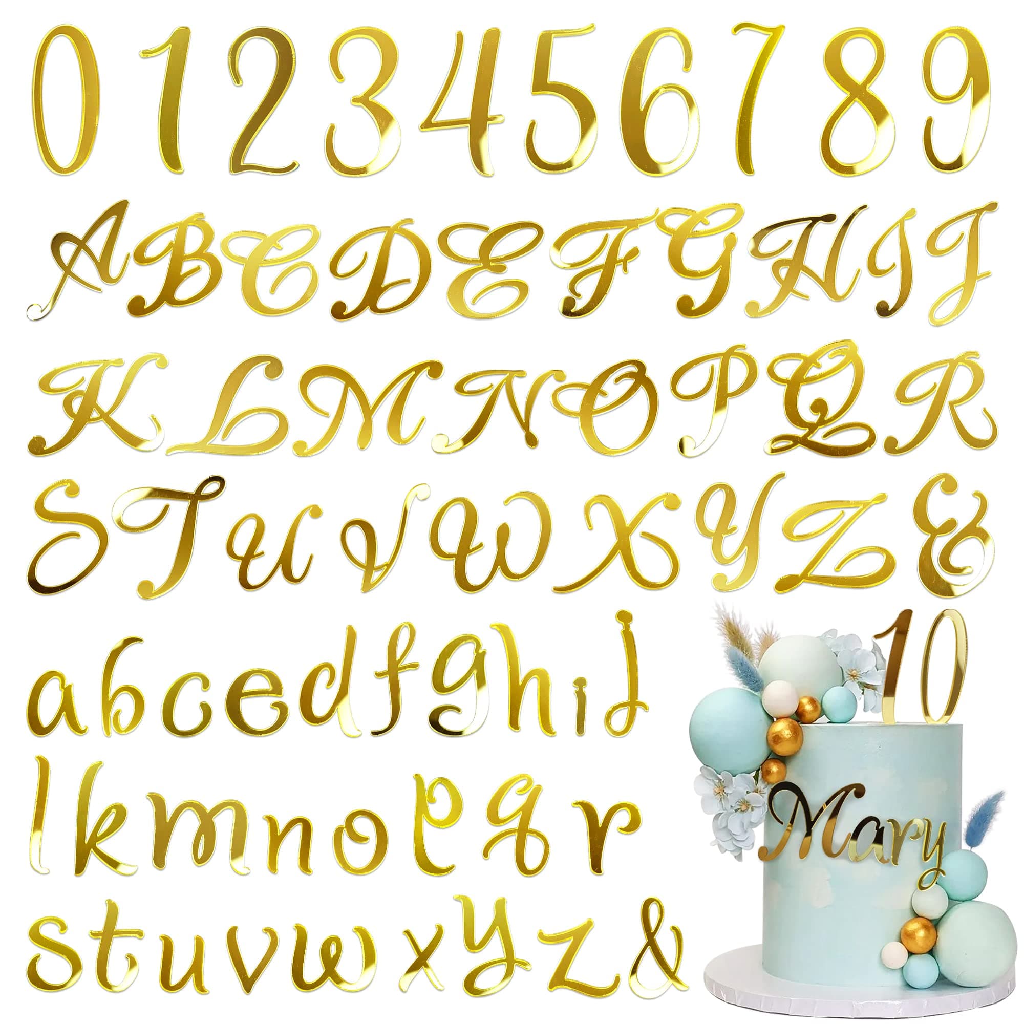 HAVAGDTM 91 PCS Acrylic Alphanumeric Cake Decoration DIY Cupcake Decoration A-Z Alphanumeric Mirror 0-9 Cake Decoration Pick Personalized Letters Anniversary Wedding Baby Shower Party Supplies