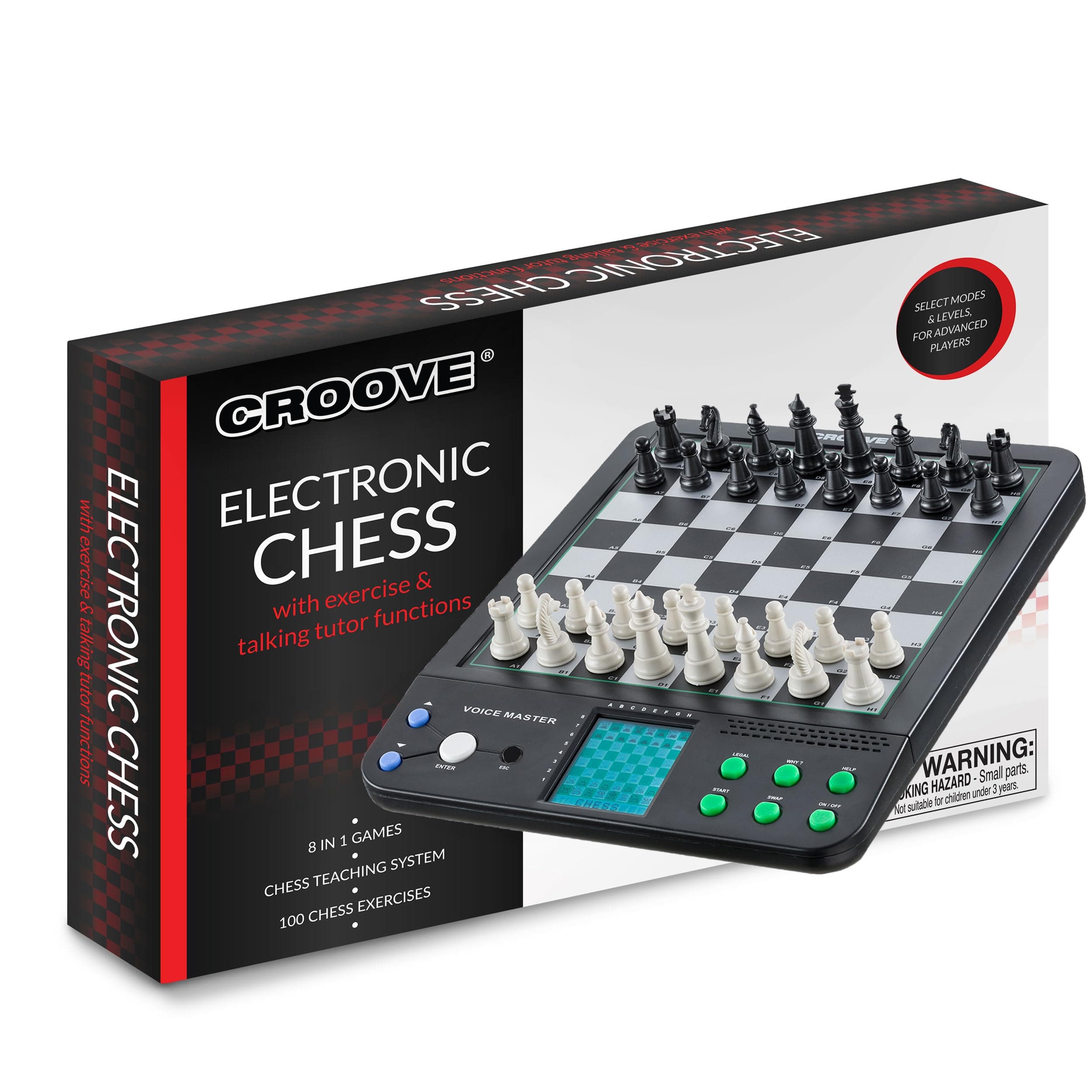 Croove Electronic Chess and Checkers Set with 8-in-1 Board Games, for Kids to Learn and Play