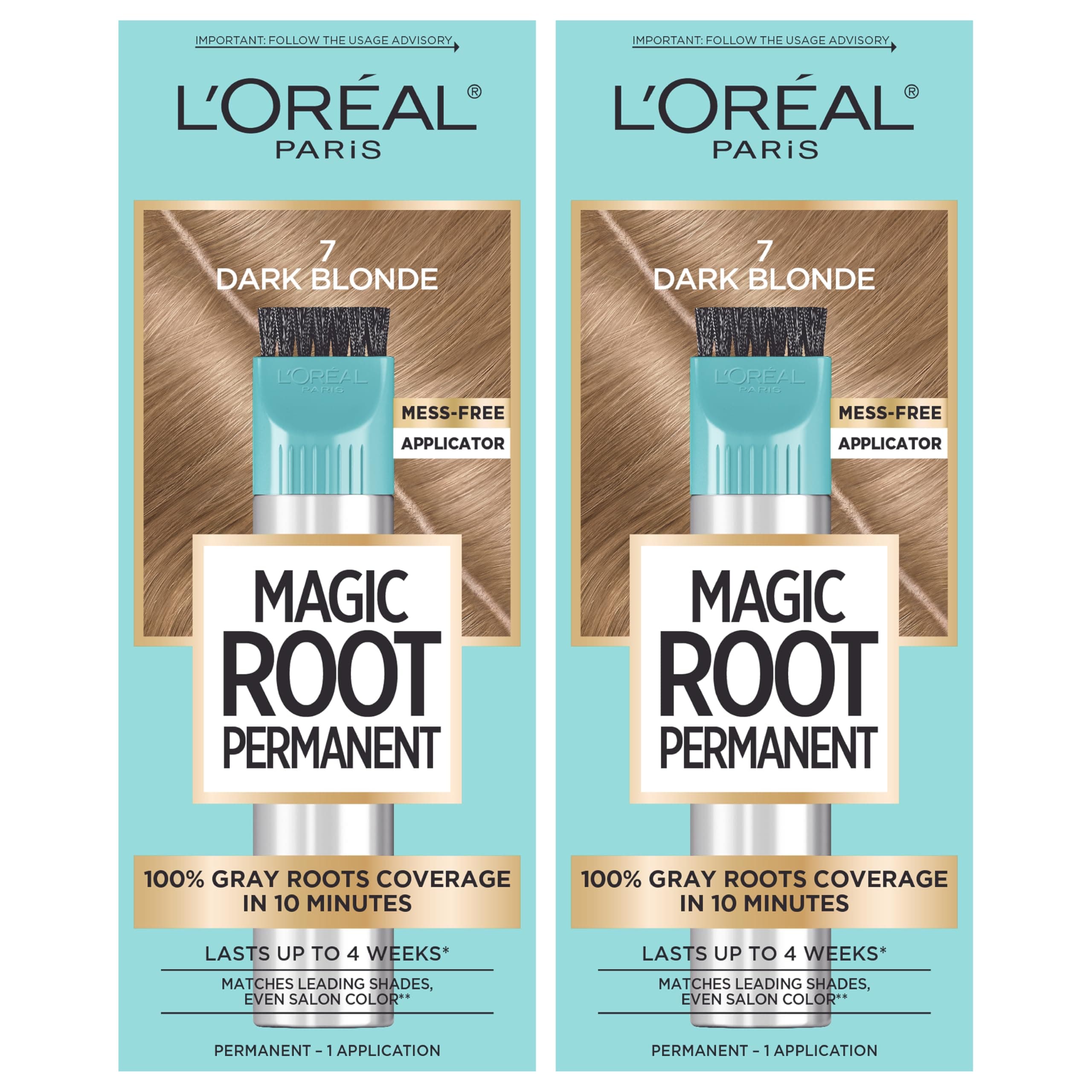 L’Oréal Paris Magic Root Permanent Hair Color, 10 Minute Root Coloring Kit with 100% Gray Hair Coverage, 7 Dark Blonde, 2 Count