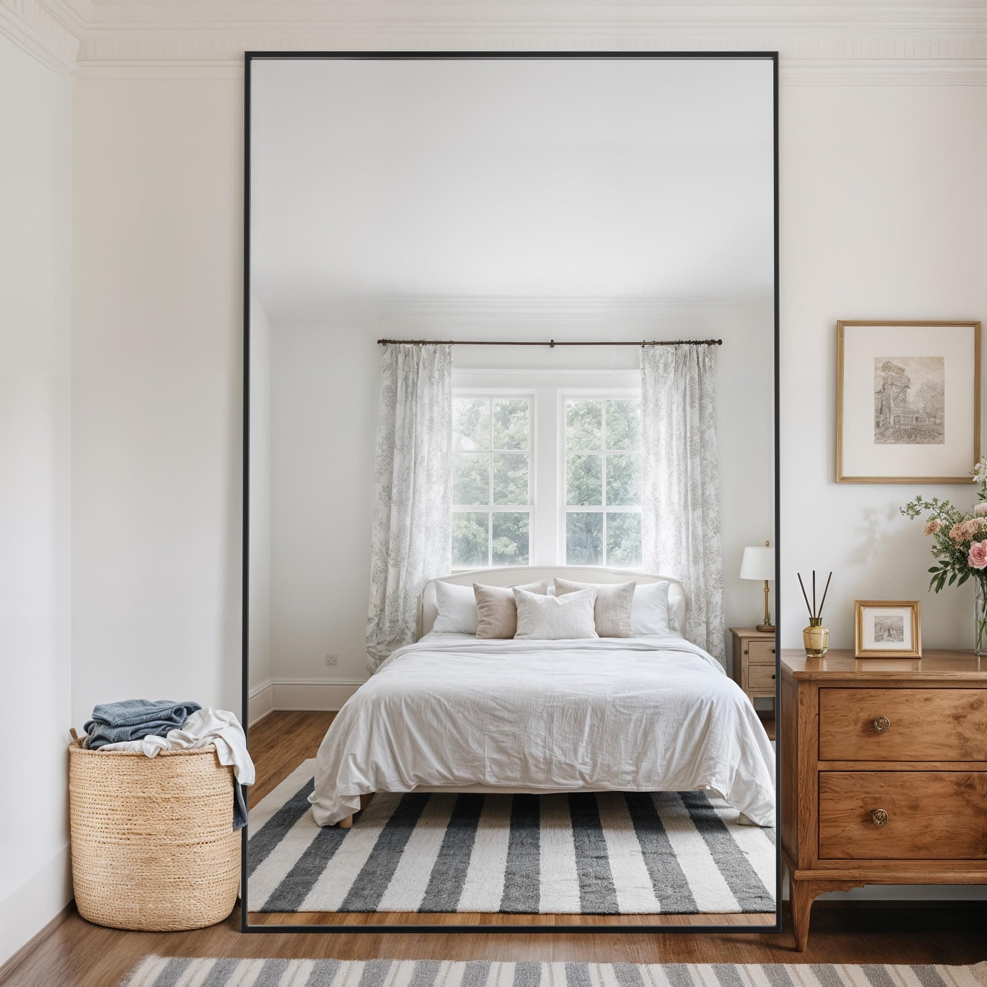 Antok Full Length Mirror, 46"x90" Oversized Floor Mirror with Stand for Bedroom, Living Room Cloakroom, Black, Rect Style