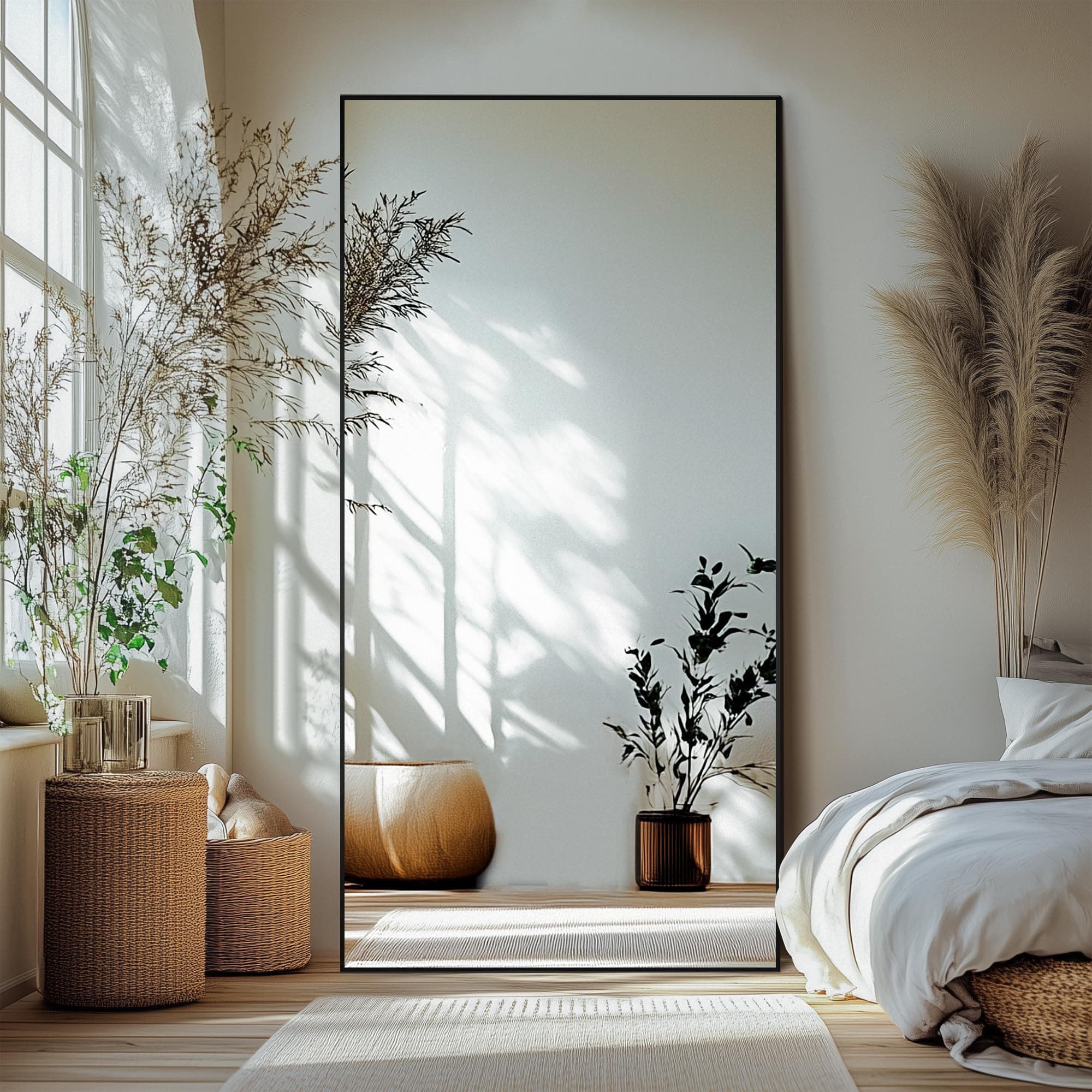 Delma Wall Full Length Mirror,Standing Mirror Full Body,Large Floor for Wall Door Bedroom Bathroom Living Room with Aluminium Frame(with Stand,70x30-Black)