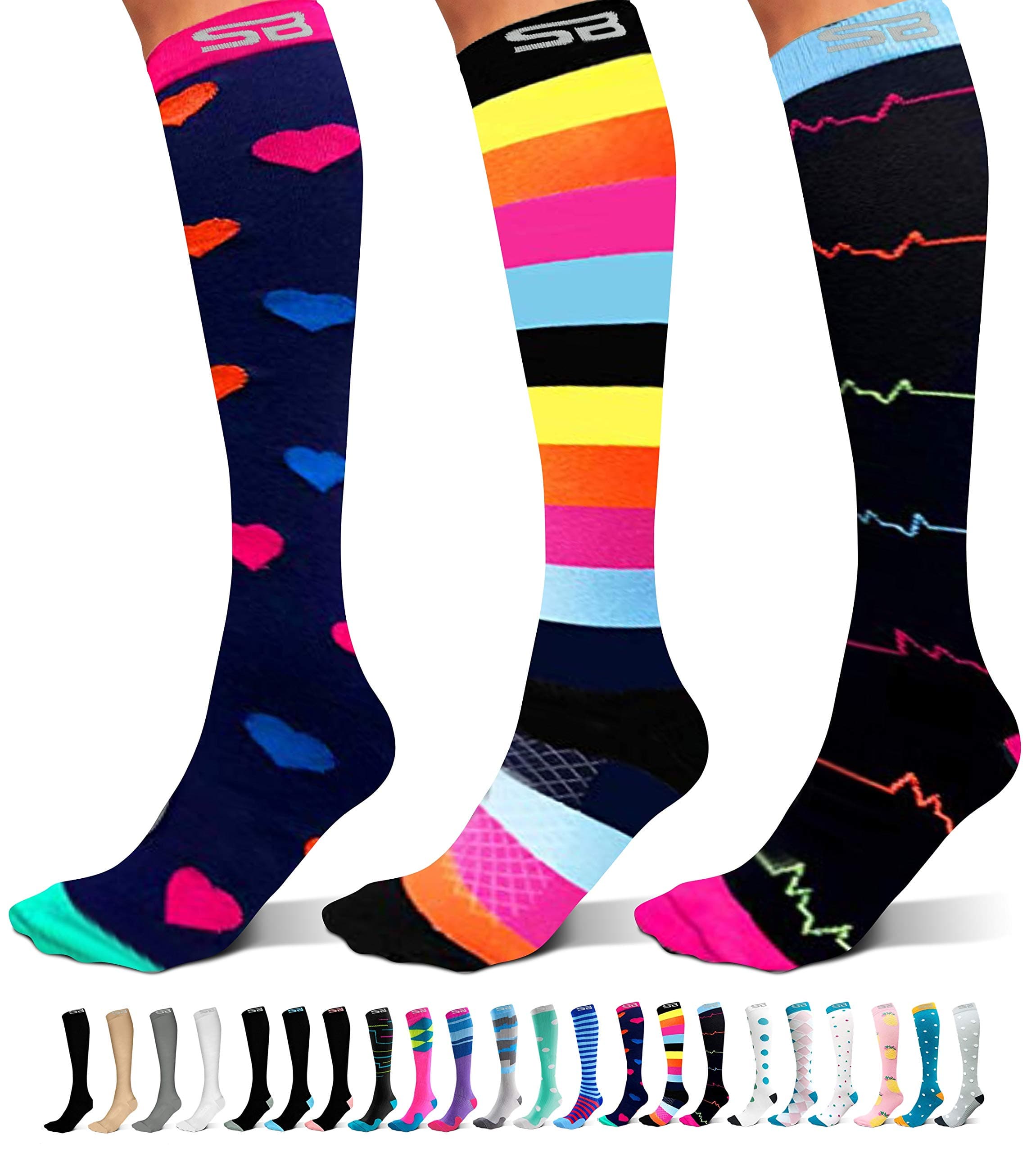 SB SOX 3-Pair Compression Socks (15-20mmHg) for Men & Women – Best Socks for All Day Wear!
