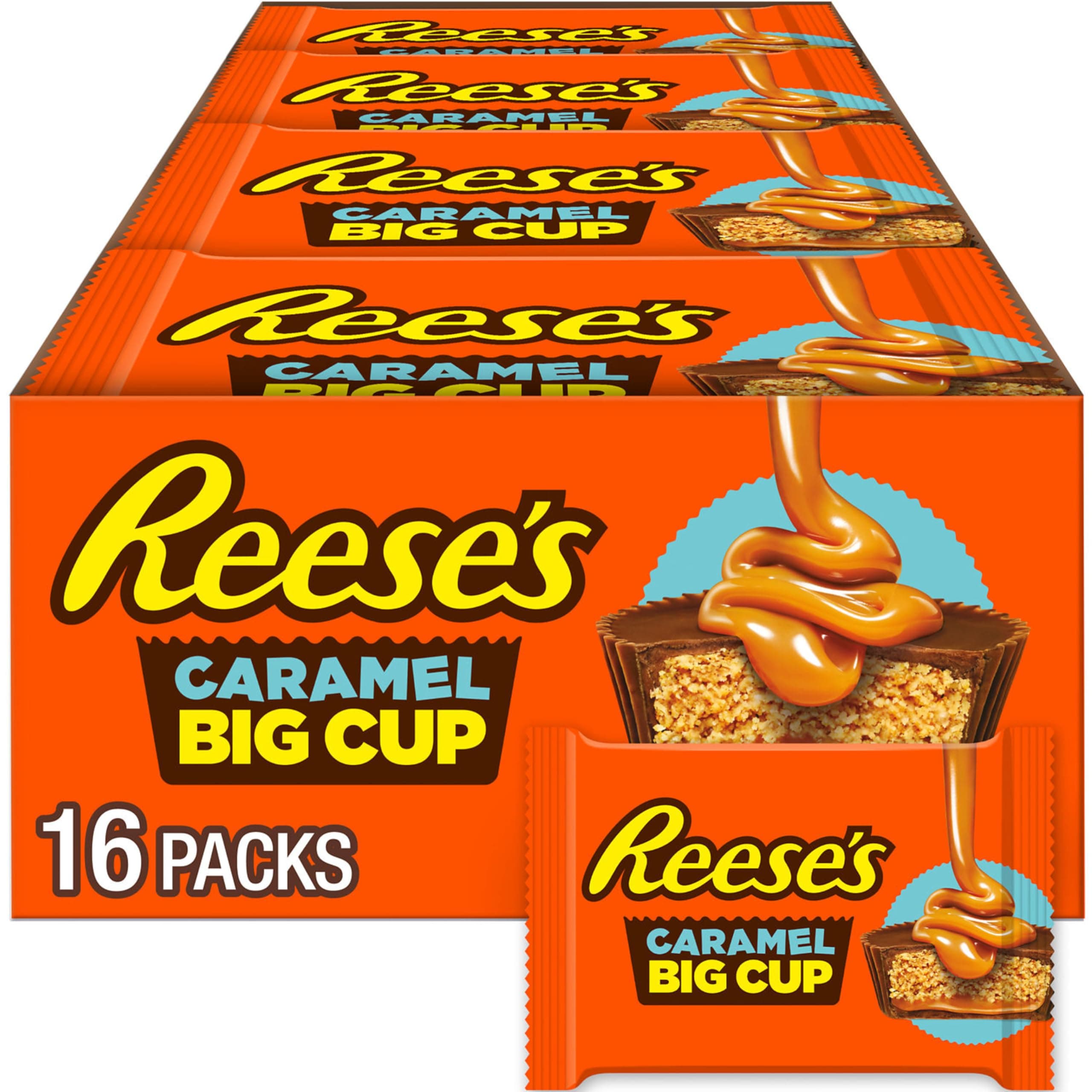 REESE'S Big Cup Milk Chocolate Caramel Peanut Butter Cups 40ml (Pack of 16)