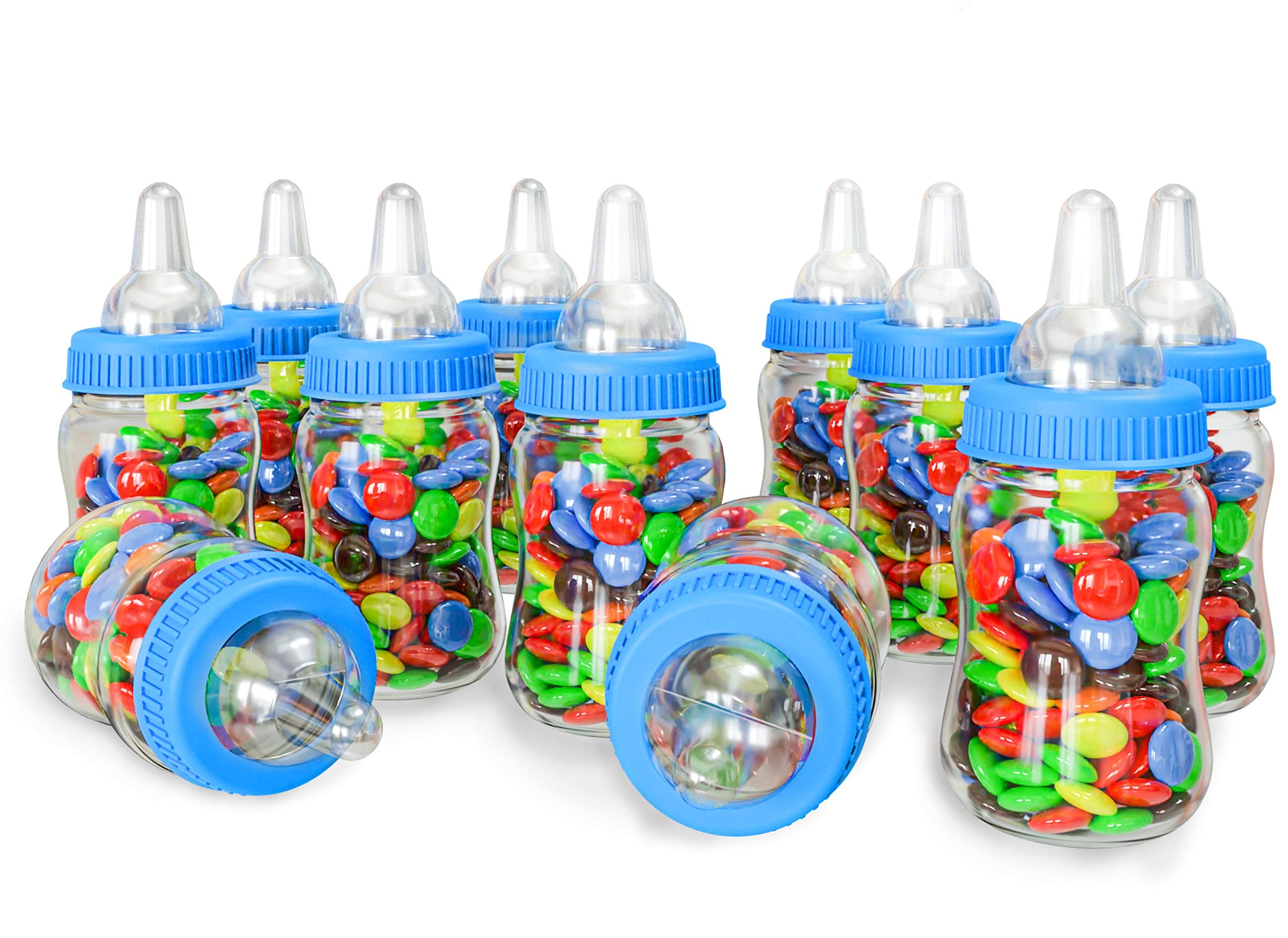12pcs Fillable Baby Bottle Candy Gift Box | Feeder Style Mini Bottle | Blue Bottle for Newborn Birthday Party Favors | Party Supplies Boy or Girl Newborn Baby Showe Birthday Party Decoration