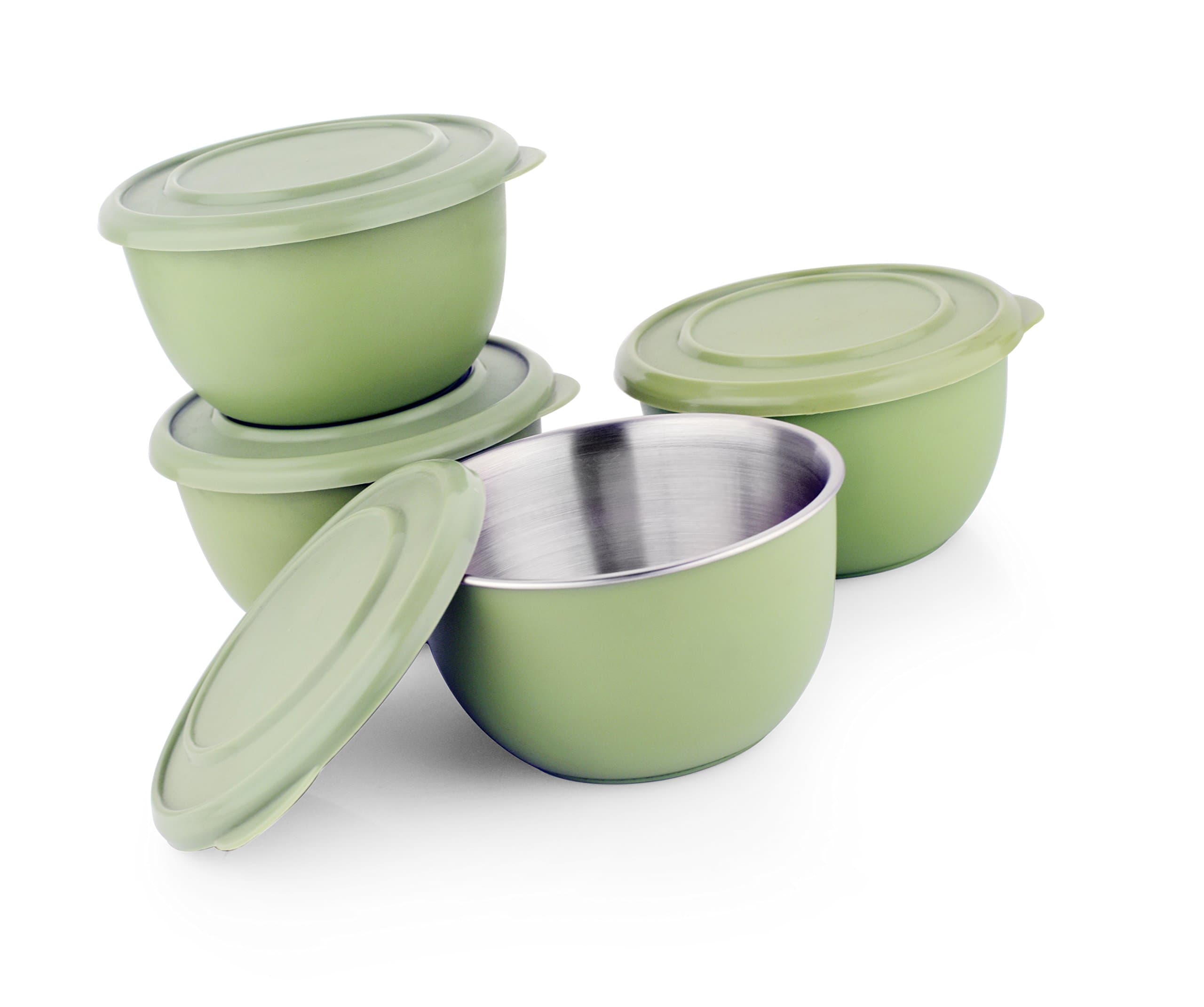 LIEFDE Microwave Safe Stainless Steel Plastic Coated Serving Bowl(Set Of 4)-13 Cm Each Bowl, 0.6 Liter, Blue-Green
