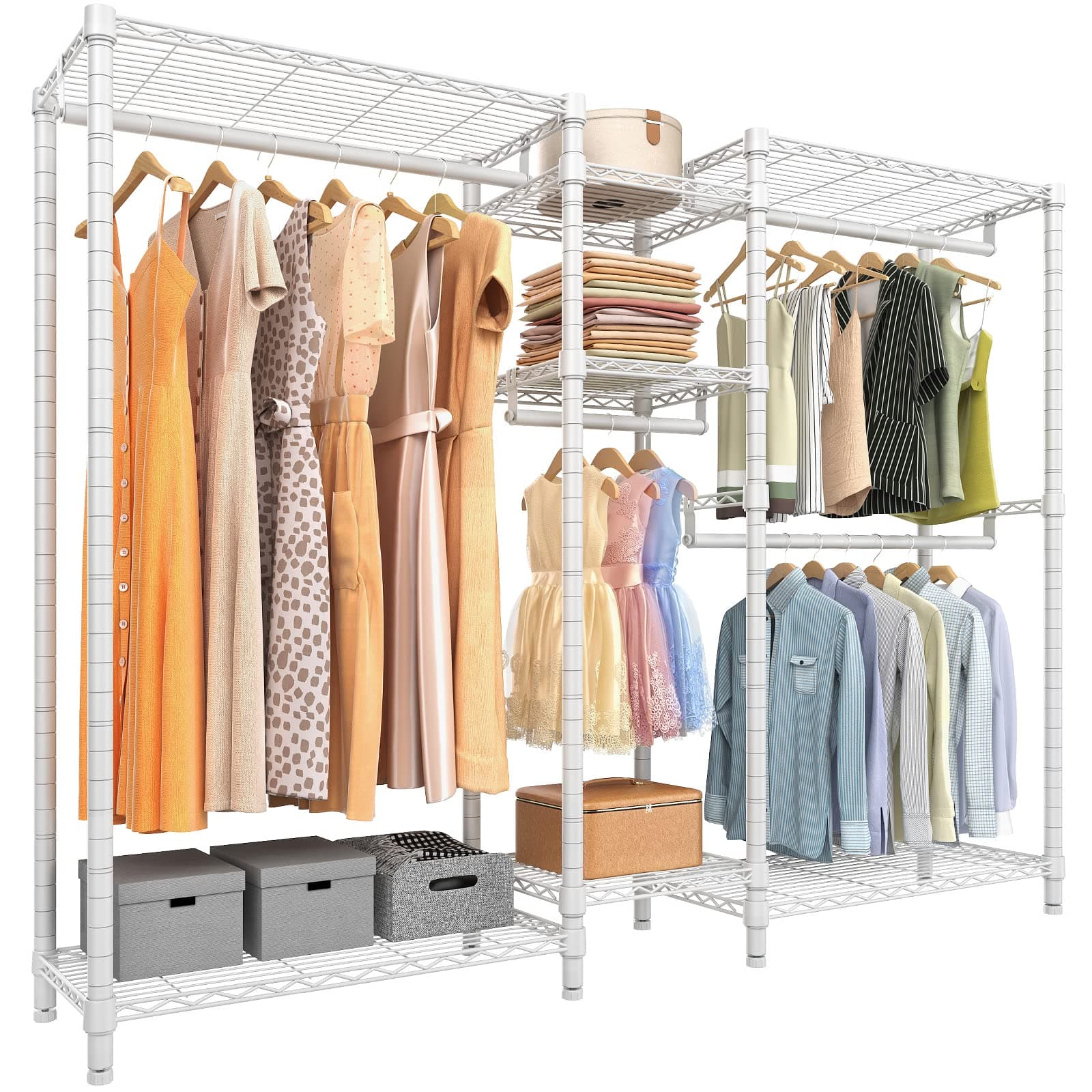VIPEK V6 Wire Garment Rack Heavy Duty Clothes Rack for Hanging Clothes, Metal Clothing Rack Freestanding Closet Wardrobe Rack, 71.2" L x 14.6" W x 76.4" H, Max Load 660lbs, Medium Size (White)