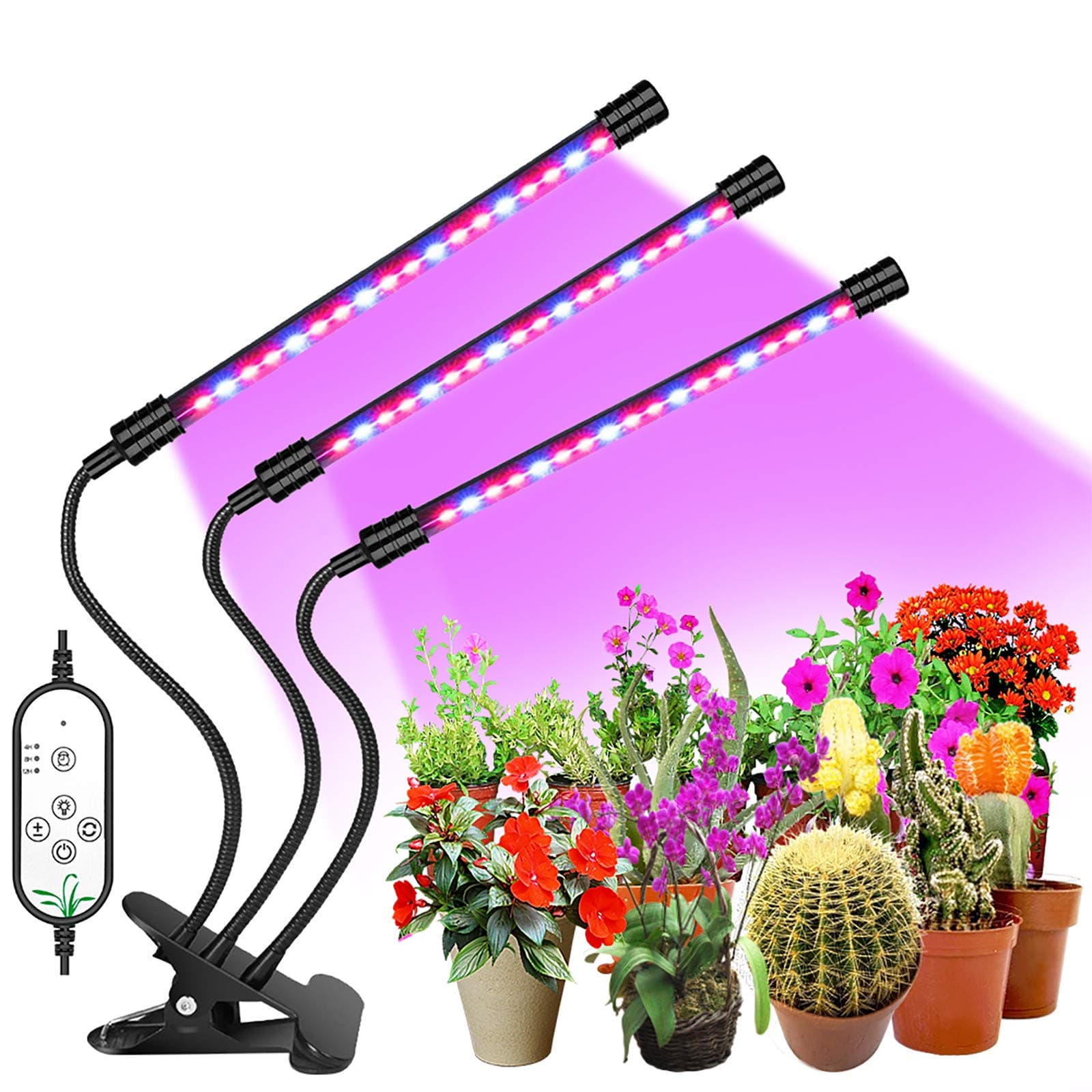 goodland Grow Light, Auto-On/Off Everyday with 4/8/12H Dual-Timer, IP66 Waterproof LED Plant Light, 5 Dimmable Levels Full Spectrum Growing Light for Indoor Plants with 2.5 inch Clip (3 Heads)