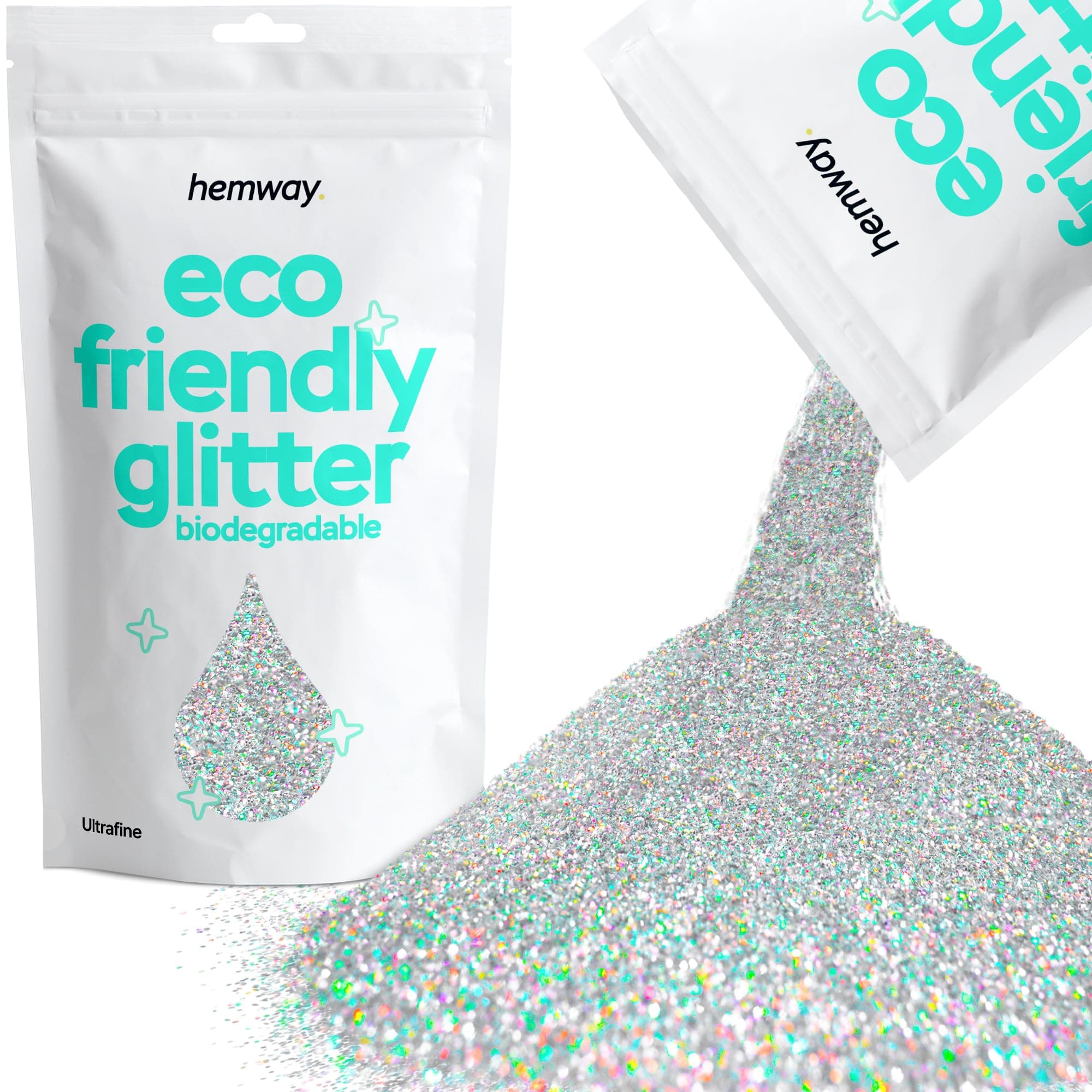 Hemway Eco Friendly Biodegradable Glitter 100g / 3.5oz Bio Sparkle Vegan for Festival, Art, Craft - Ultrafine (1/128" 0.008" 0.2mm) - Silver Holographic