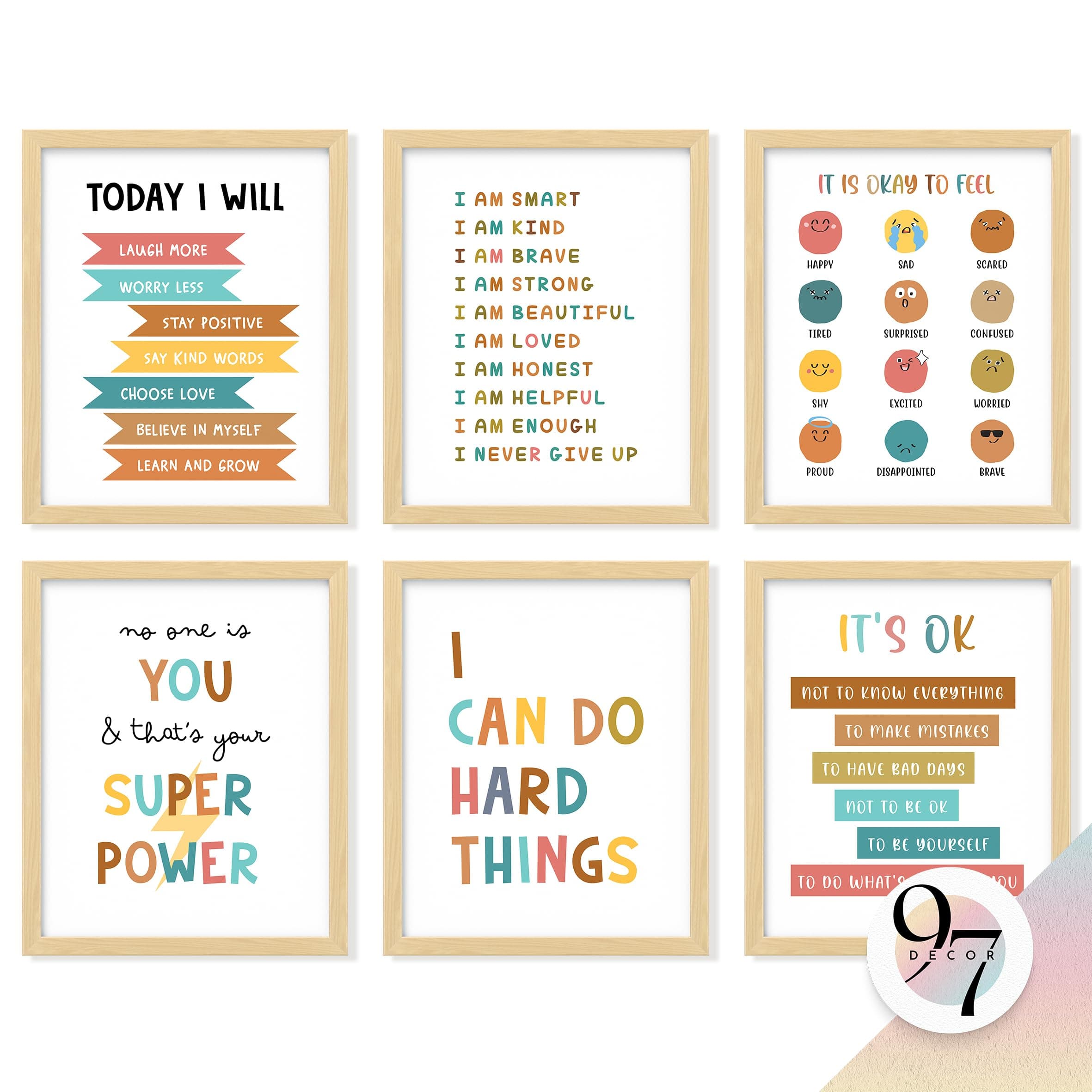 97 DECOR Kids Affirmation Wall Decor - Positive Affirmations for Kids Decor, Affirmation Art Prints Nursery Pictures, Colorful Inspirational Quotes Posters for Classroom Playroom Decor (8x10 UNFRAMED)