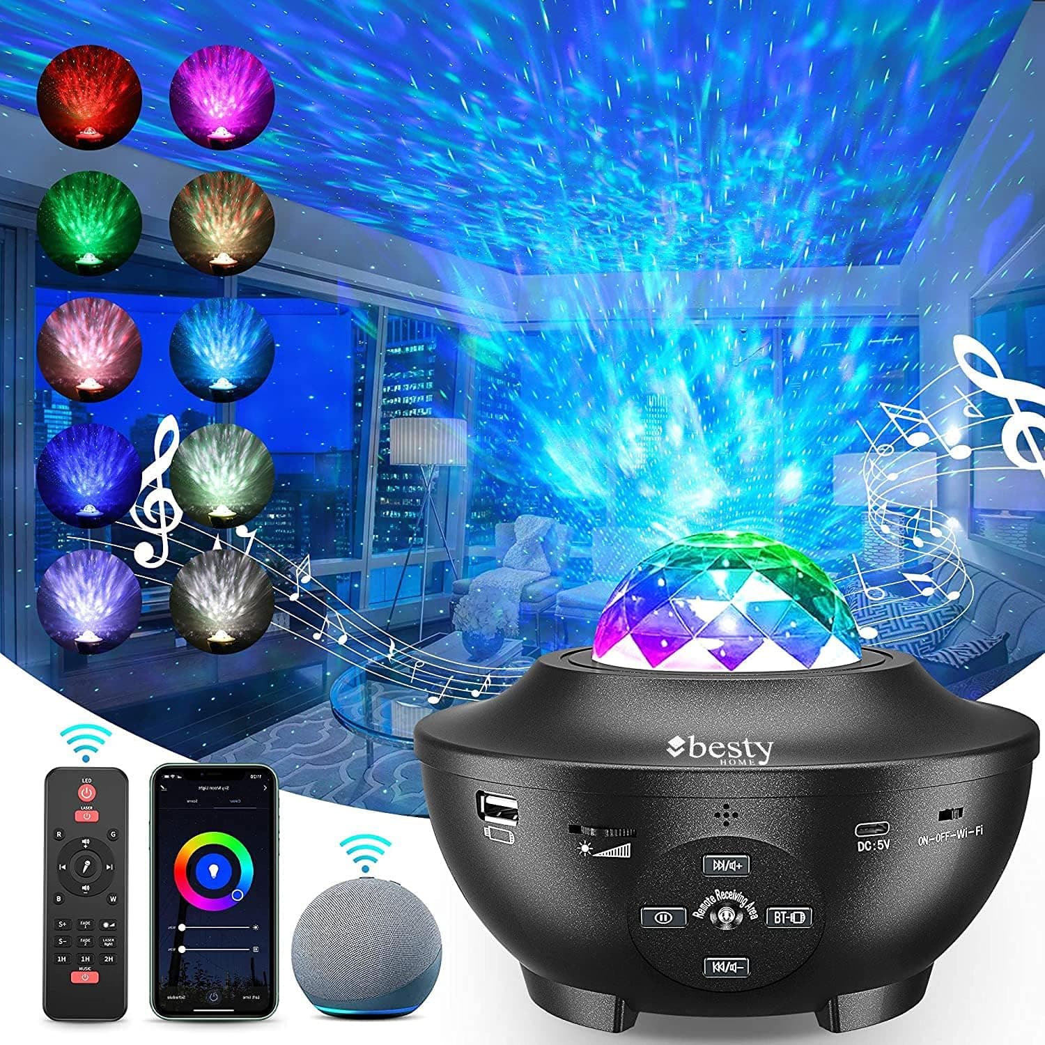 Original Smart BESTY HOME Night Light Baby Star Projector Galaxy Sky Lite Works with Alexa, App Control, Google Assistant for Baby Kids Adults Bedroom Night Light with Bluetooth Music Speaker (Black)