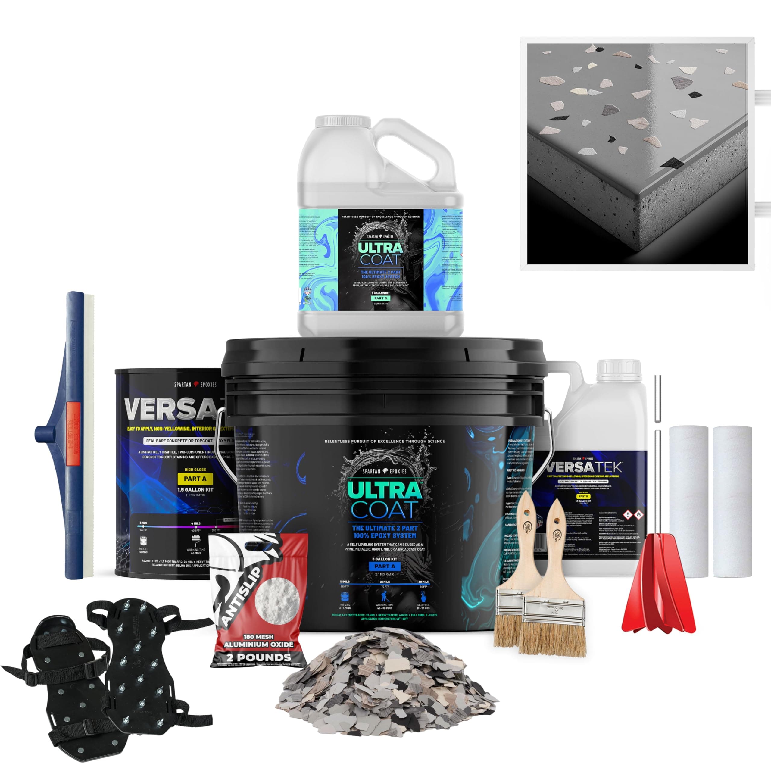 Epoxy Floor Kit for Concrete - USA Made - 2X Thicker, Industrial Grade, Residential & Commercial. 300-400 sq ft or 600 sq ft Kits. Many Styles (Medium Gray with Keystone, 300-400 ft²)