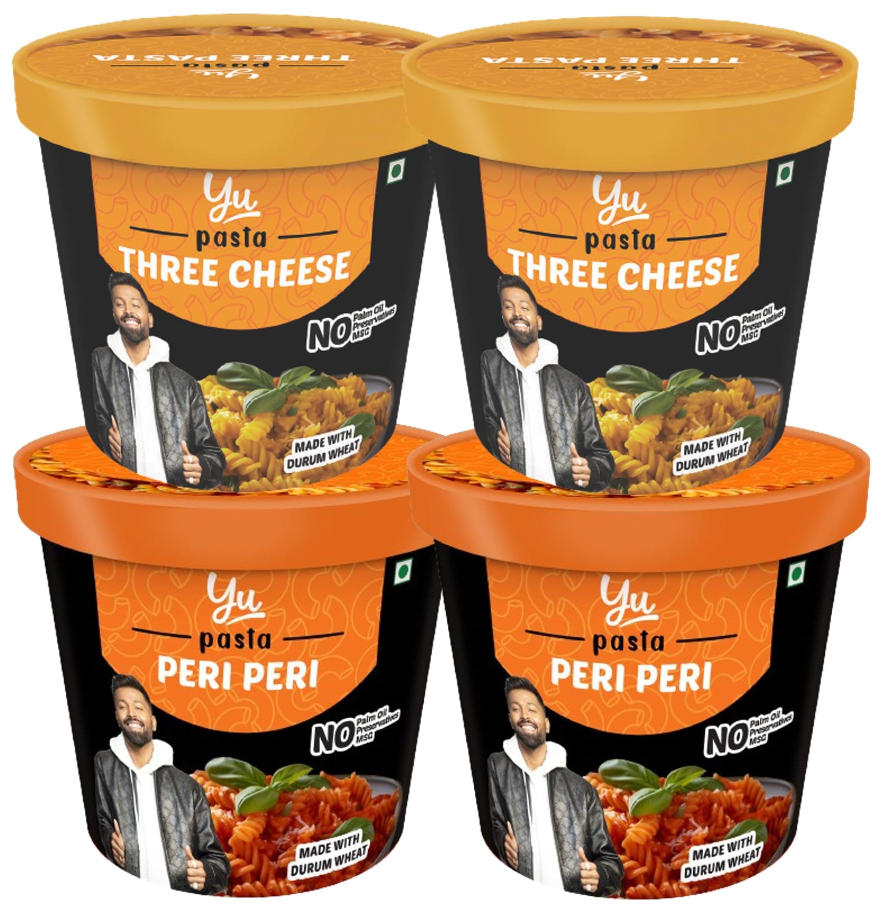Yu Foodlabs Pasta - Ready To Eat - 2 Three Cheese + 2 Peri Peri Combo - Instant Meal - Pack of 4 - No Preservatives & Additives - 100% Natural & Vegetarian - Instant Food in 4 mins - 250g