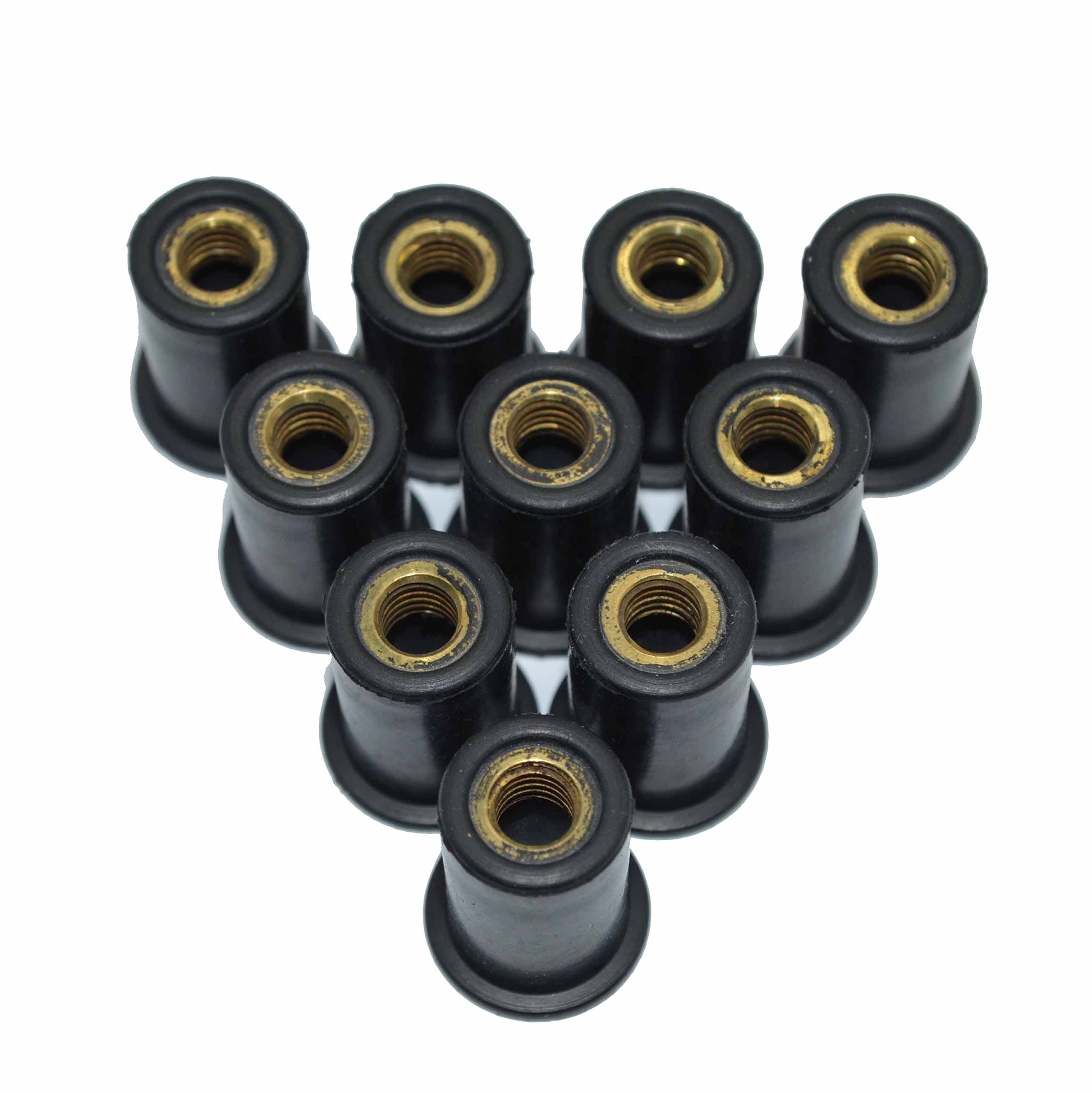 Omonic 10 Pack Rubber Well Nuts with M4 M5 M6 Brass Insert 4mm 5mm 6mm Metric Wellnuts Motorcycle Windscreen