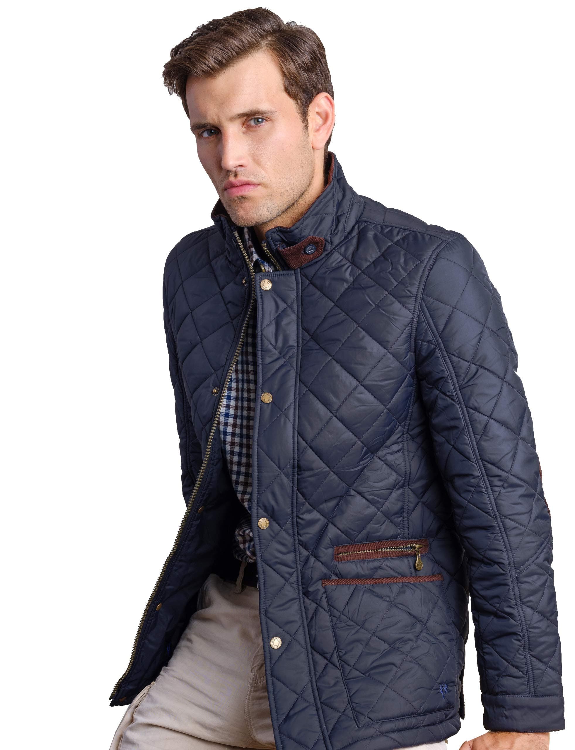 Vedoneire Mens Quilted Jacket (3039 Navy) Classic Diamond Pattern Padded Coat in Blue by Irish Designer from Ireland Stunning Classic Menswear for discerning Gentlemen