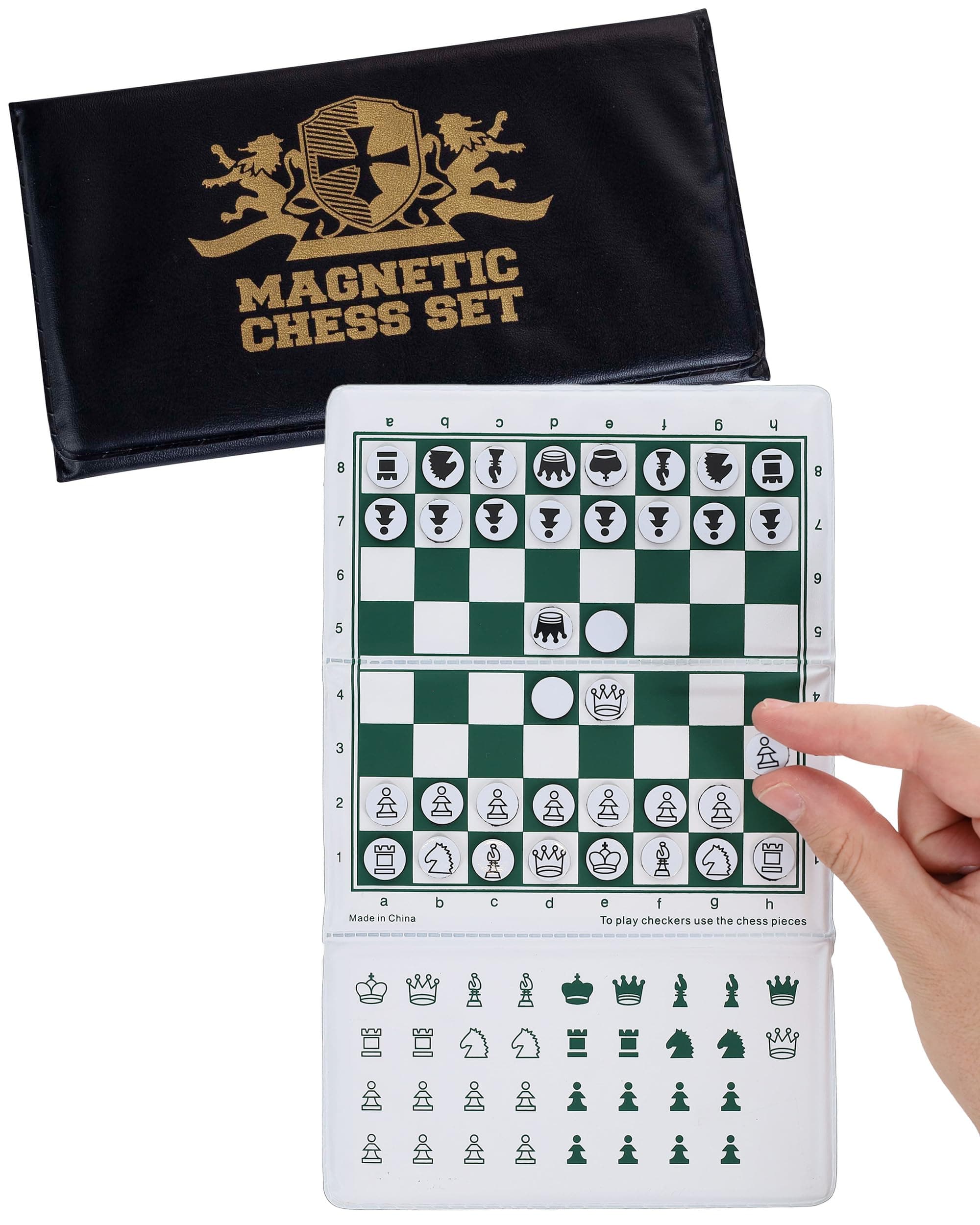 WE Games Mini Magnetic Travel Chess Set – 6-Inch Foldable Board with Durable Vinyl Pieces & Extra Queens– Indoor & Outdoor Magnetic Chess Game - Gold Logo