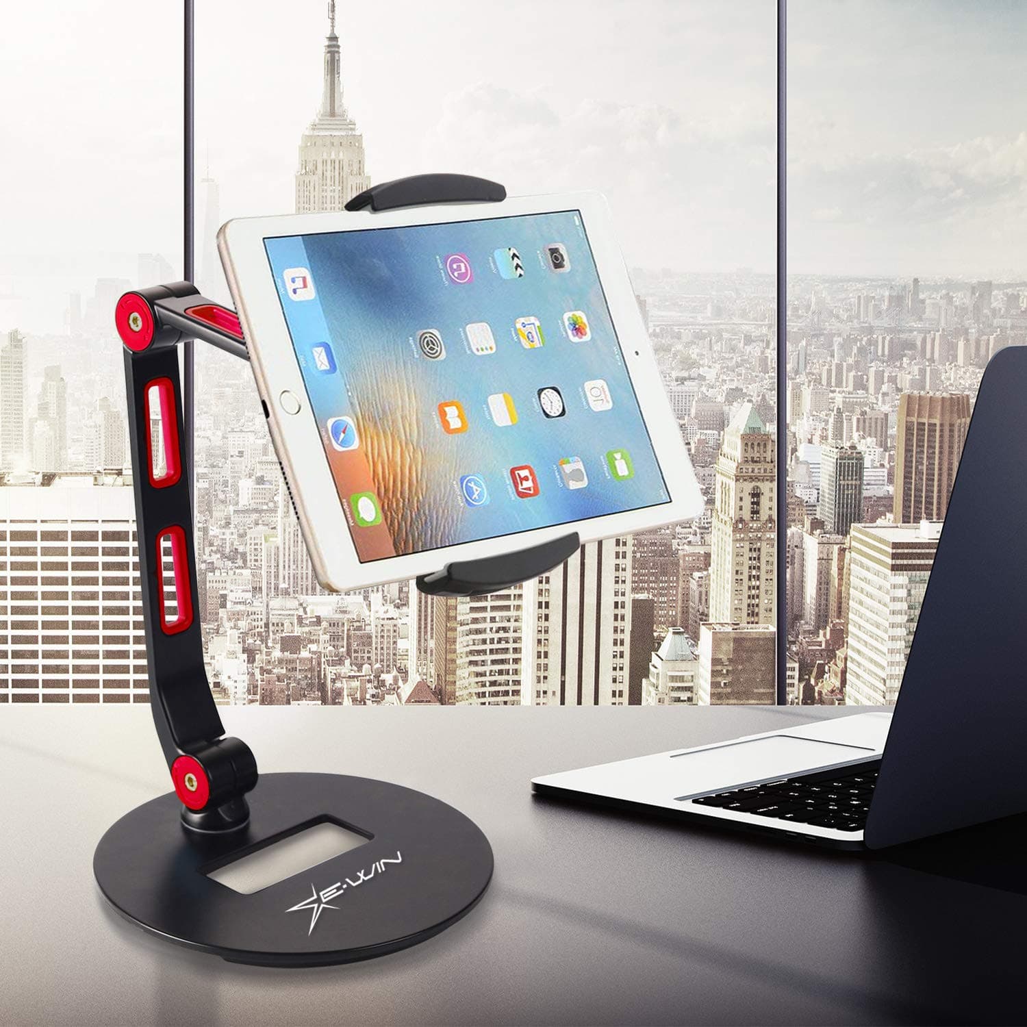 Tablet Stand Adjustable 360° Swivel Folding Aluminium Phone Tablet Holder, Compatible with 4.7 to 13 Inches Devices iPhone, iPad, Kindle, Galaxy, Nintendo Switch (Red)