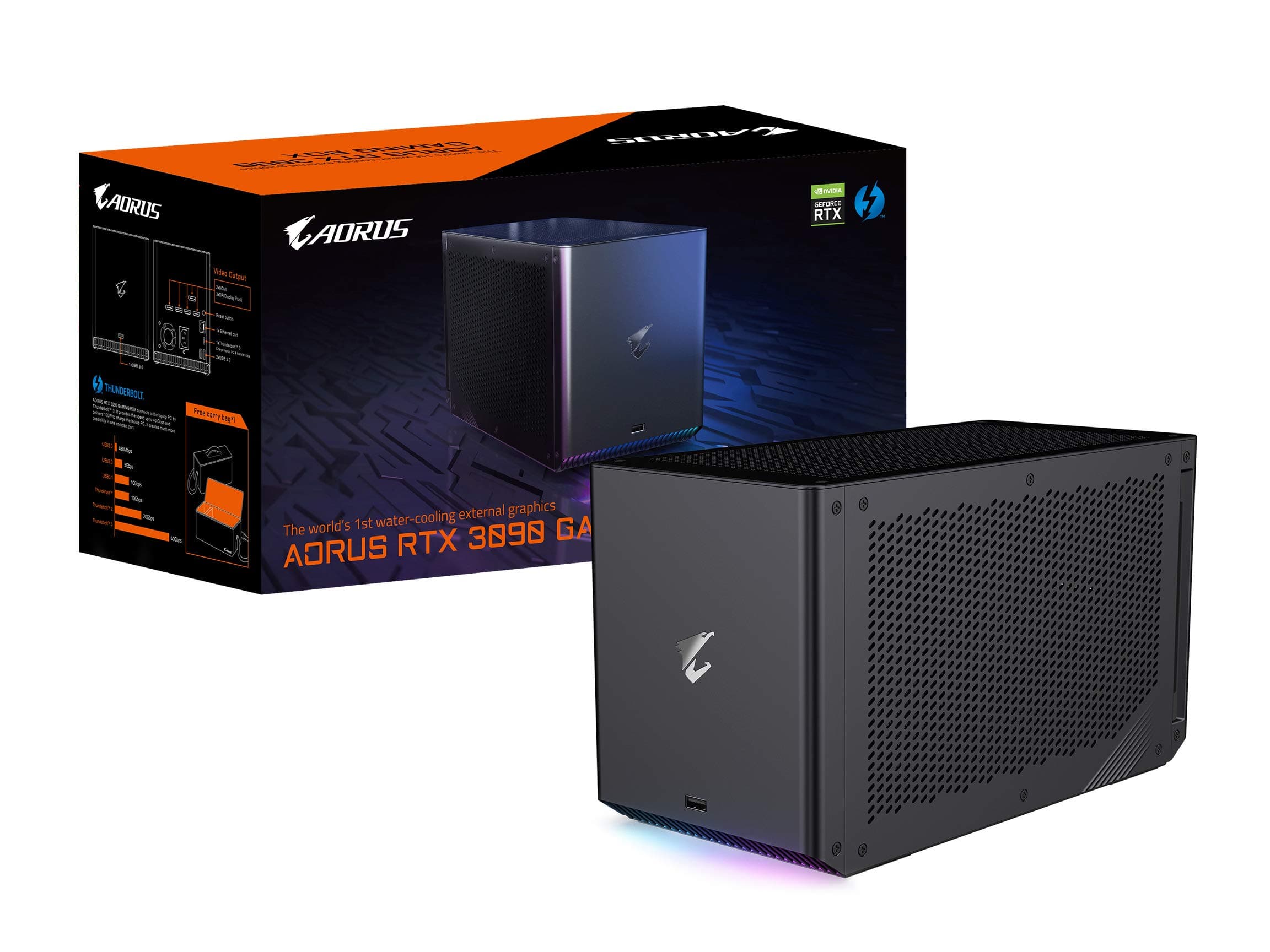 GIGABYTE AORUS RTX 3090 Gaming Box eGPU, Waterforce All-in-One Cooling System, Thunderbolt 3, GV-N3090IXEB-24GD External Graphics Card