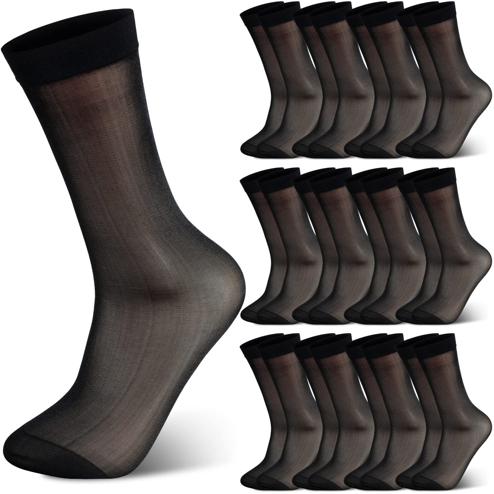 12 Pairs Men Extra Thin Dress Socks Soft Sheer Nylon Business Socks Summer Sheer Socks Man Breathable Dry Fit Crew Socks Men's Calf Socks