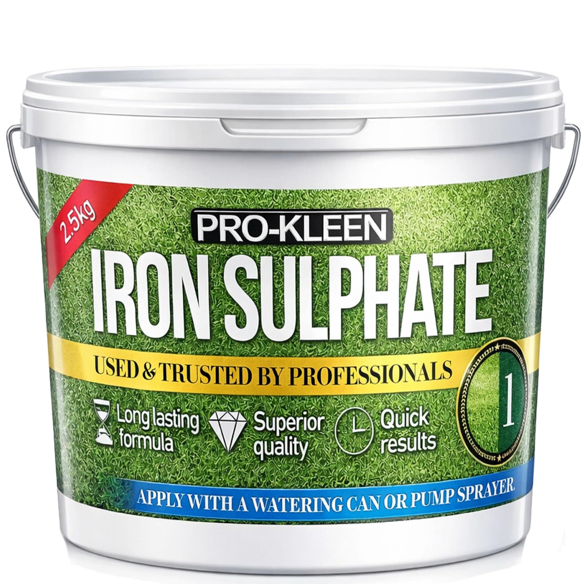 Pro-Kleen 2.5 KG PREMIUM Iron Sulphate (Makes up to 2500L When Diluted & Covers up to 2500m2) - Iron Lawn Conditioner and Turf Hardener. Dry Powder soluble in water, 232861, Packaging May Vary