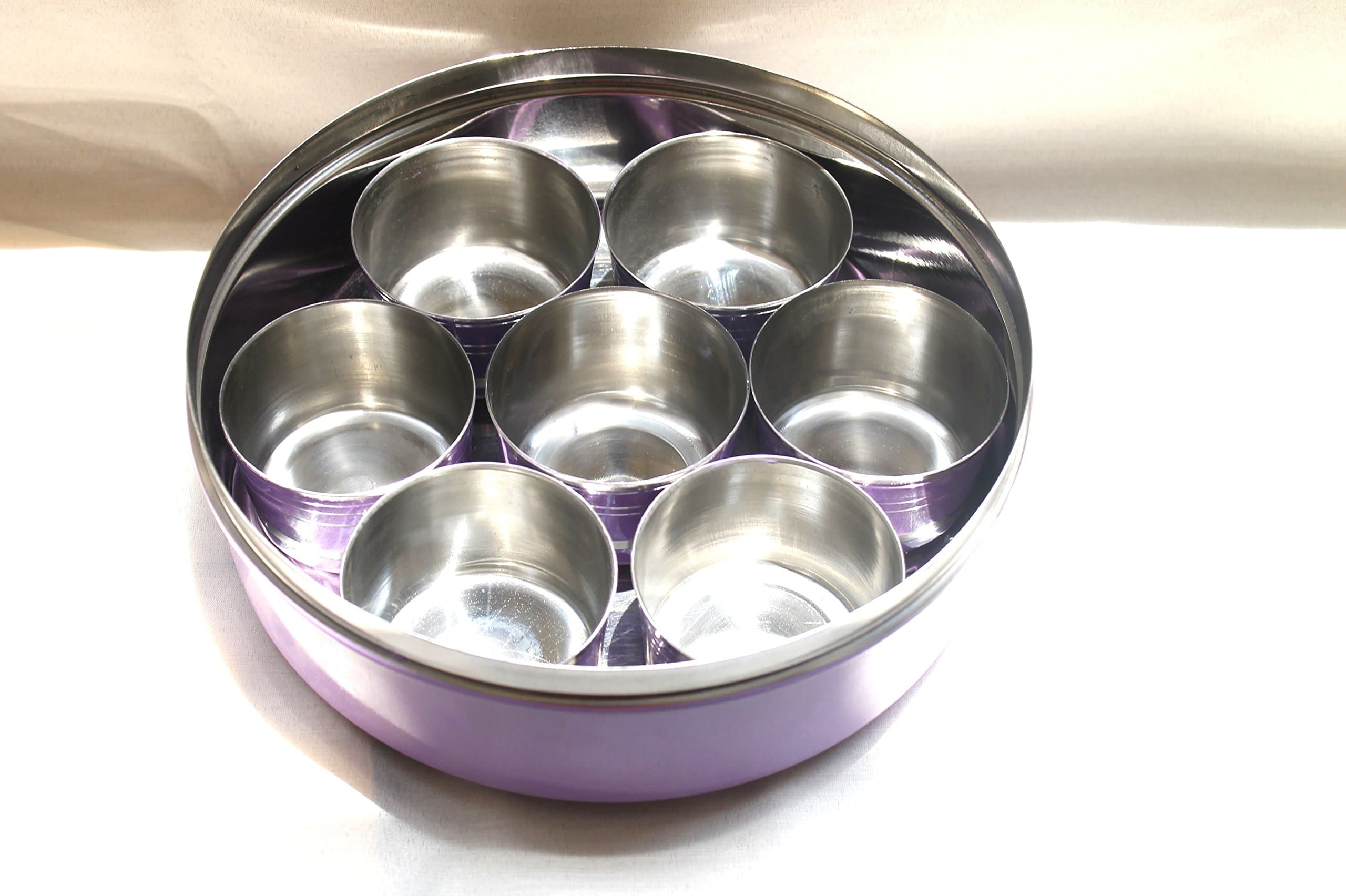 Stainless Steel Masala Dabba/Spice Container Spice Container - Masala Dabba,Spice Tiffin Masala Dabba - 7 Compartments, Airtight (PURPUL)