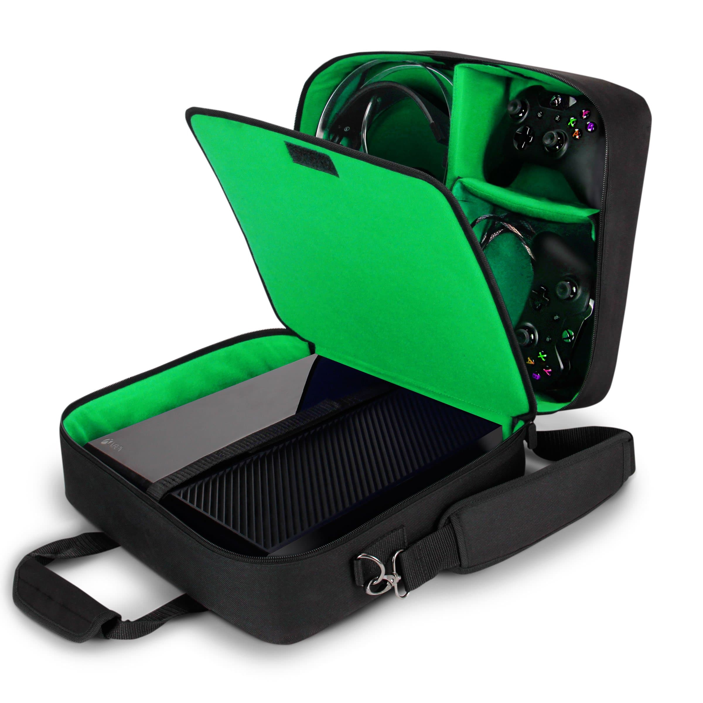 Usa Gear Xbox One X Carrying Case Compatible With And 360 Accessory Storage For Controllers, Cables, Headsets Padded Shoulder Strap - Fits All Models Green